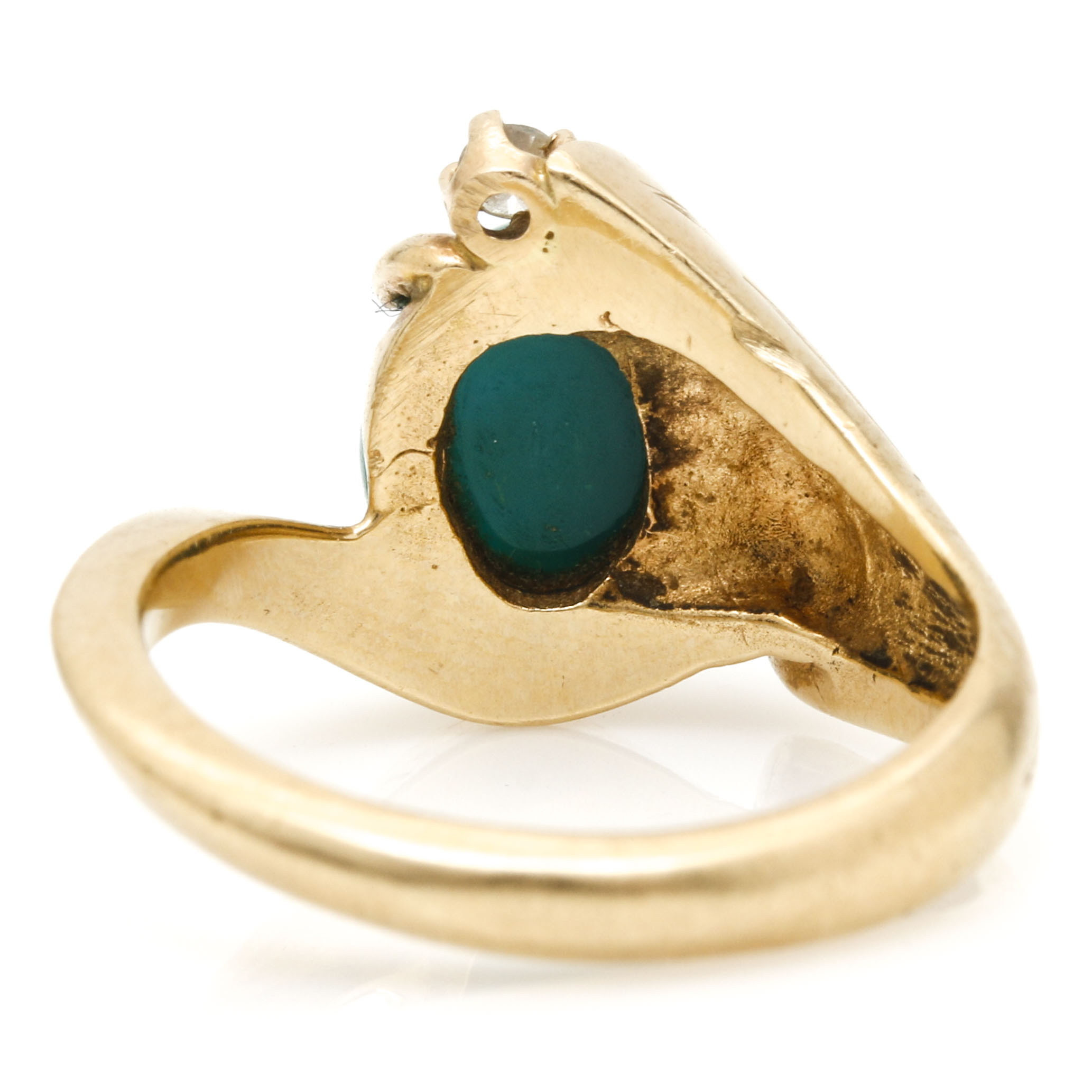 14K Yellow Gold Chrysocolla Chalcedony and Diamond Ring
