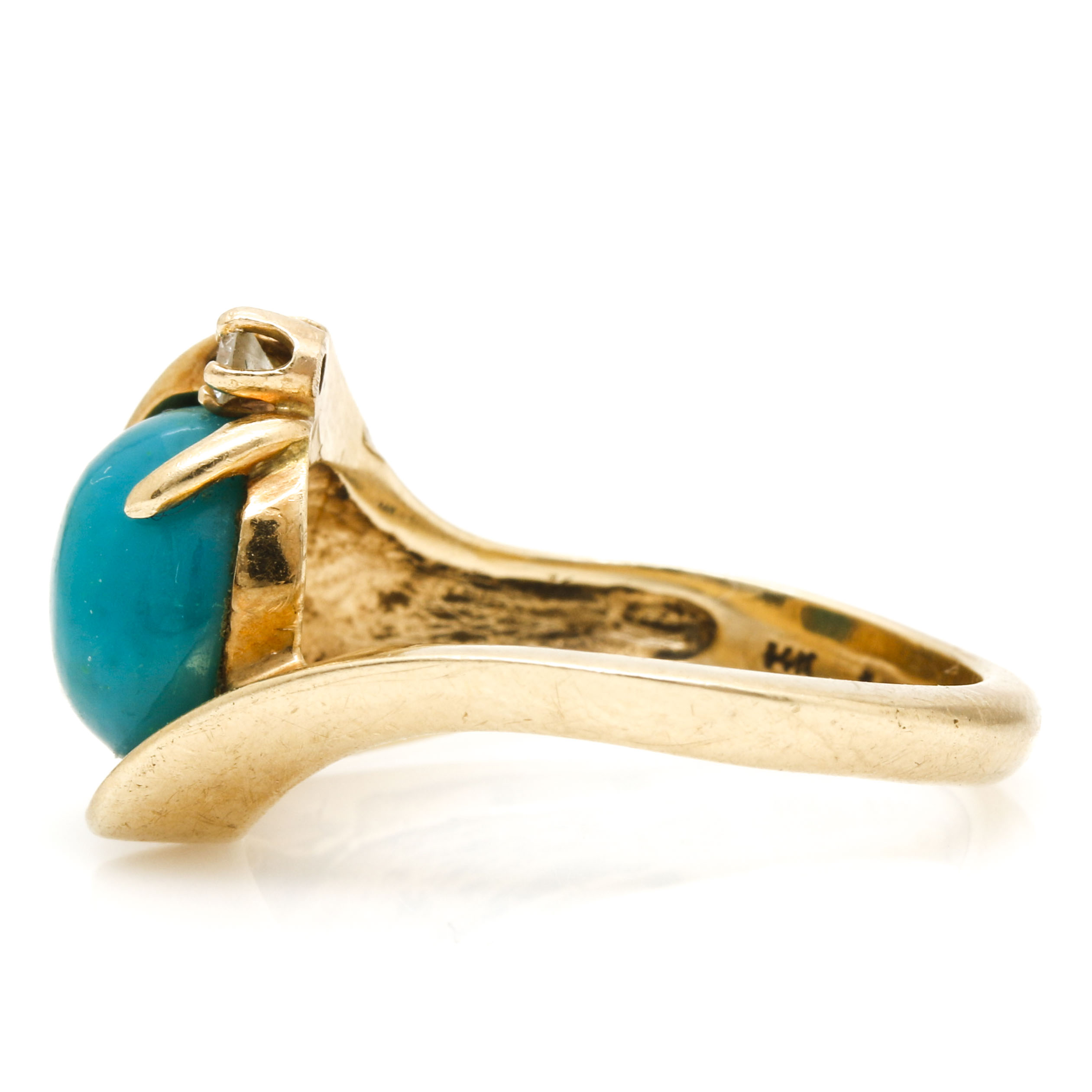 14K Yellow Gold Chrysocolla Chalcedony and Diamond Ring