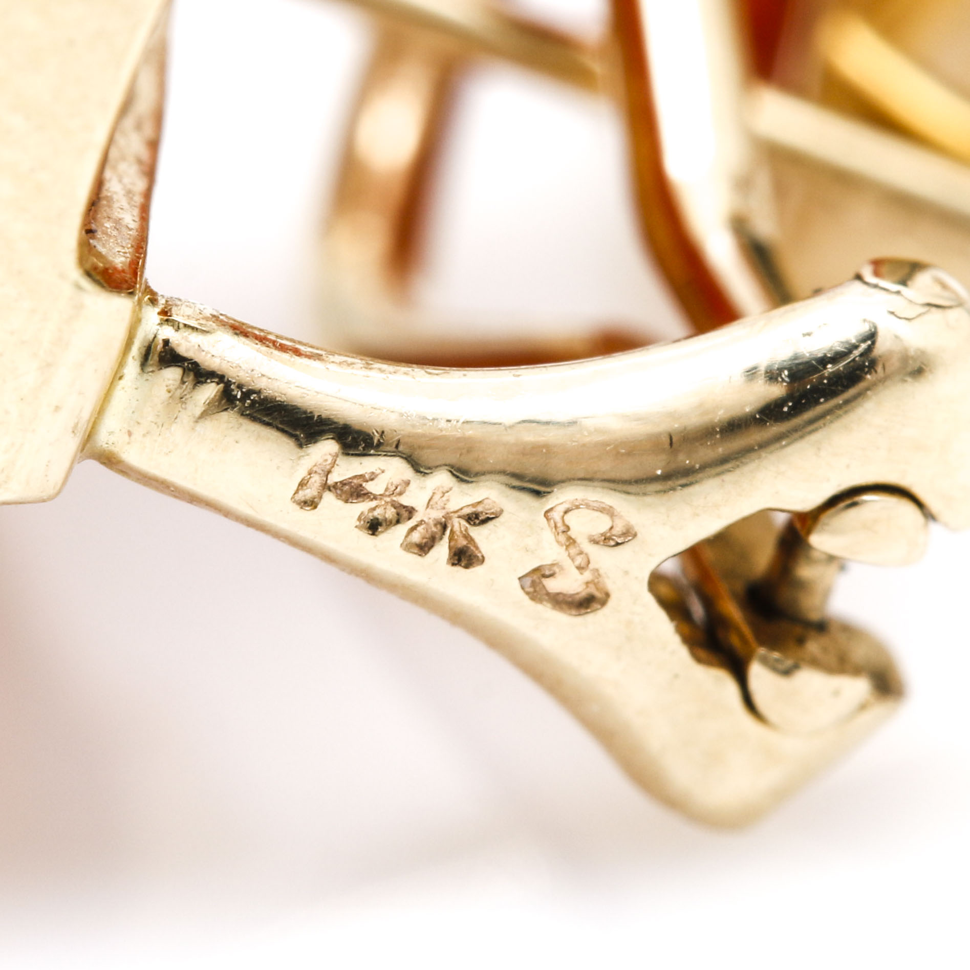 14K Yellow Gold Carved Coral Earrings