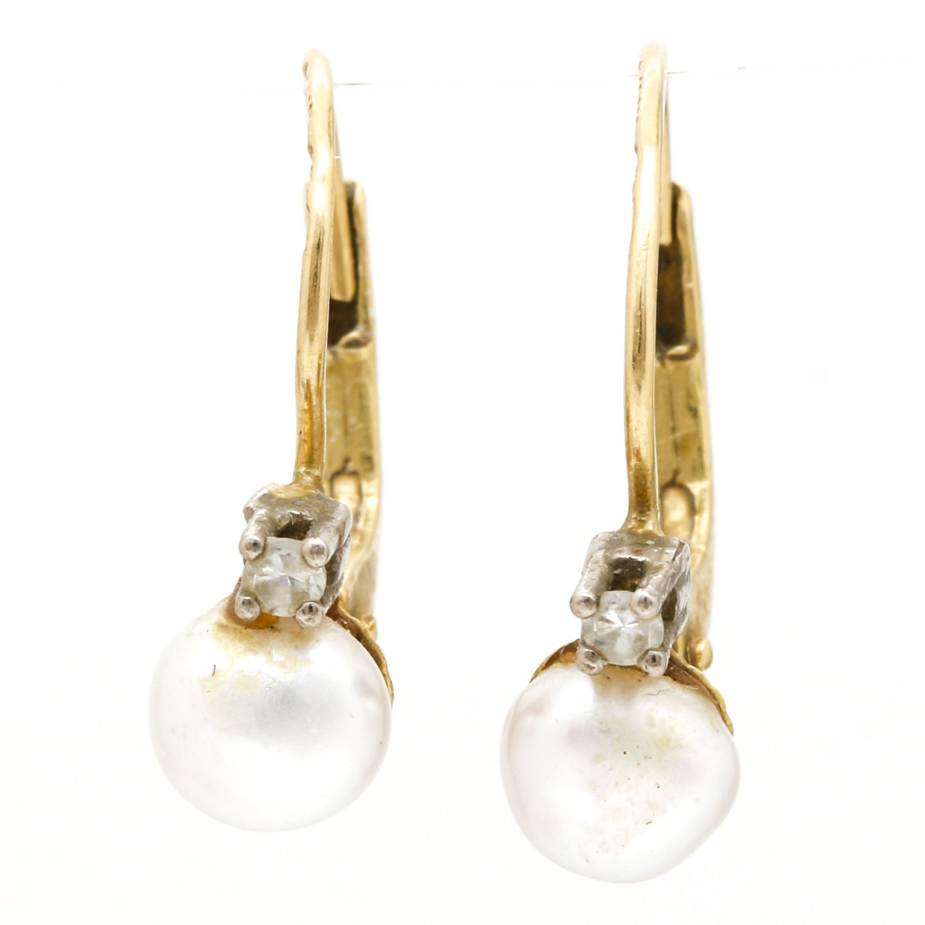 18K Yellow Gold Cultured Pearl and Diamond Earrings