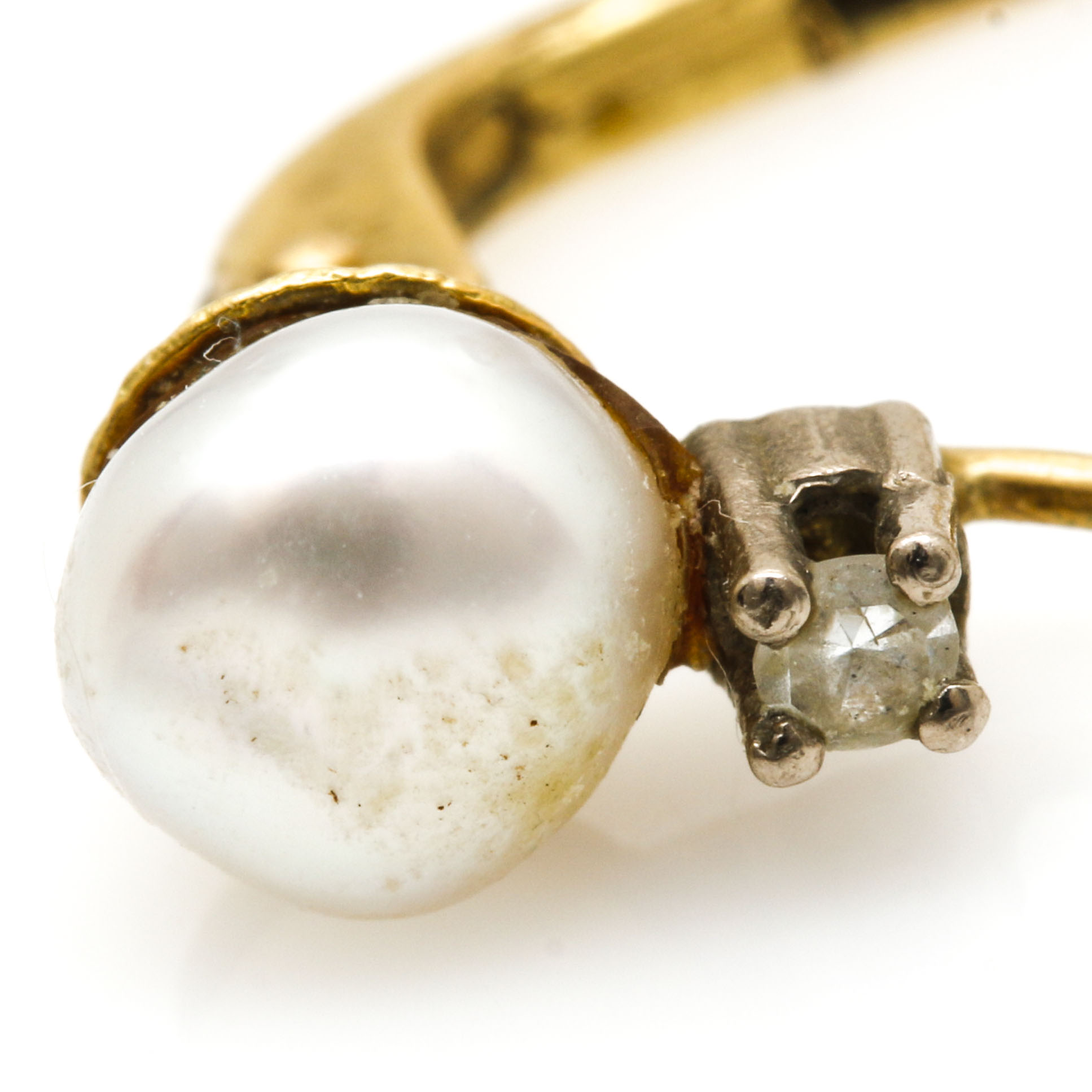 18K Yellow Gold Cultured Pearl and Diamond Earrings