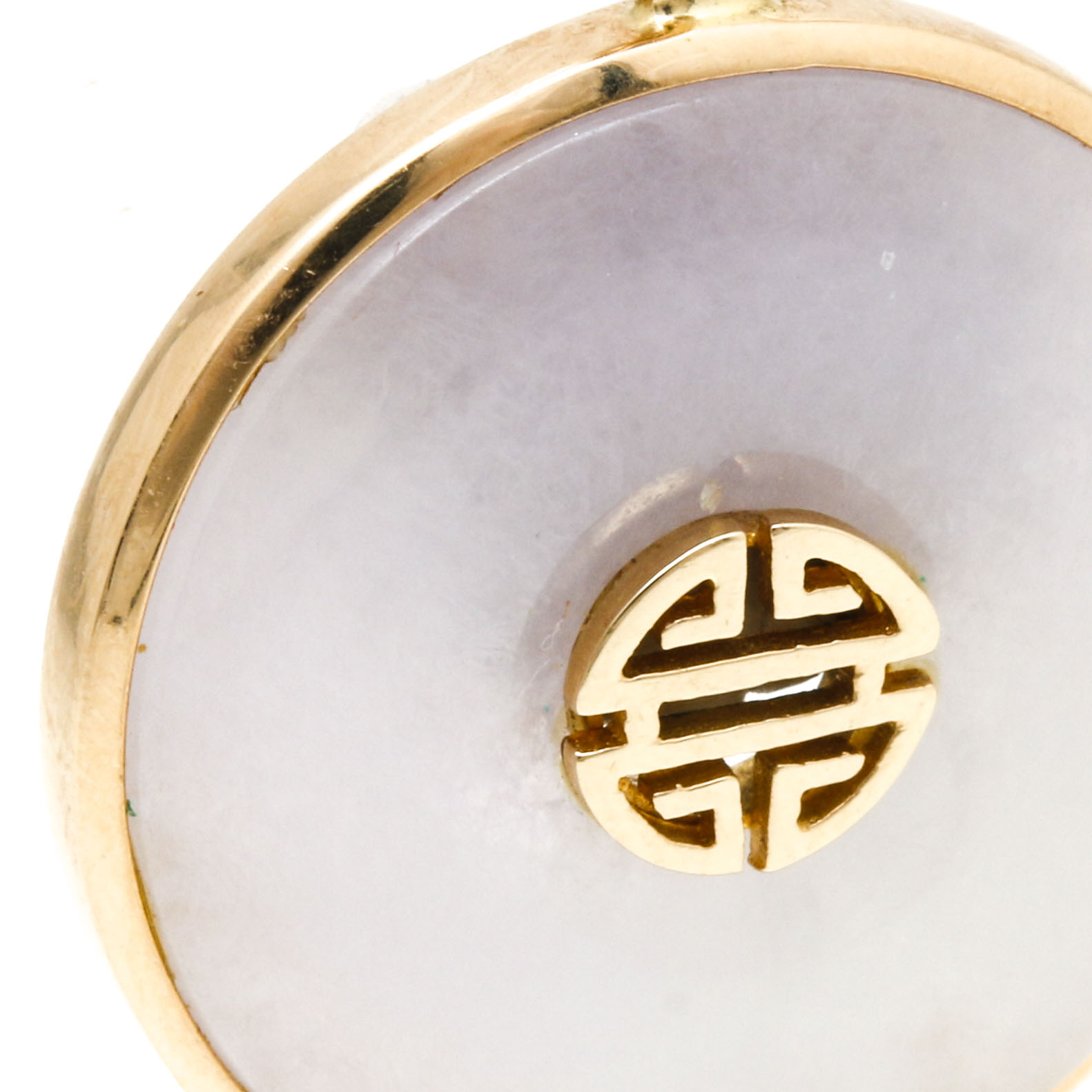 14K Yellow Gold White Jadeite Longevity Bi Pendant