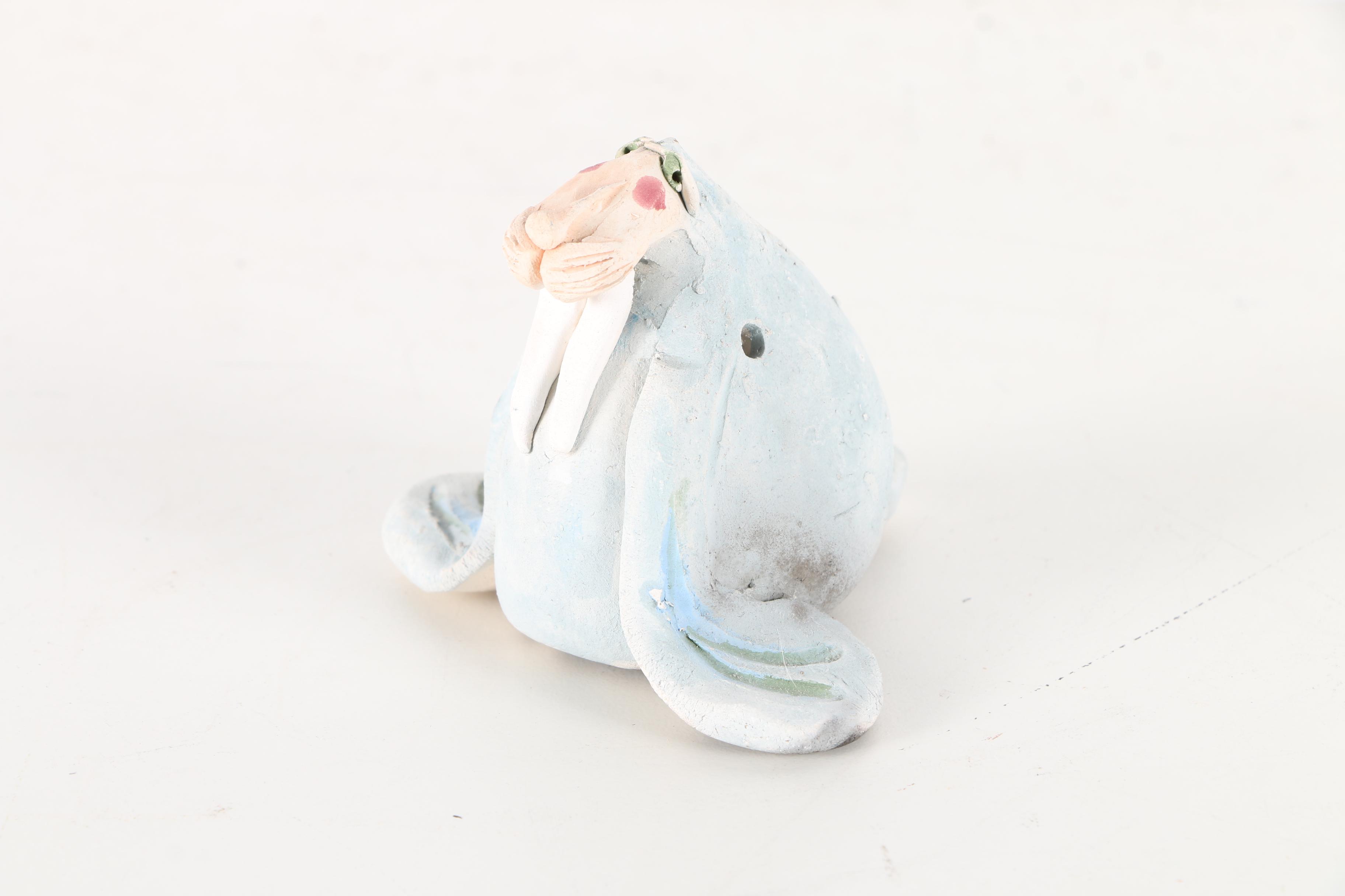 Chris Moses Pottery Figurines of a Mermaid and Walrus