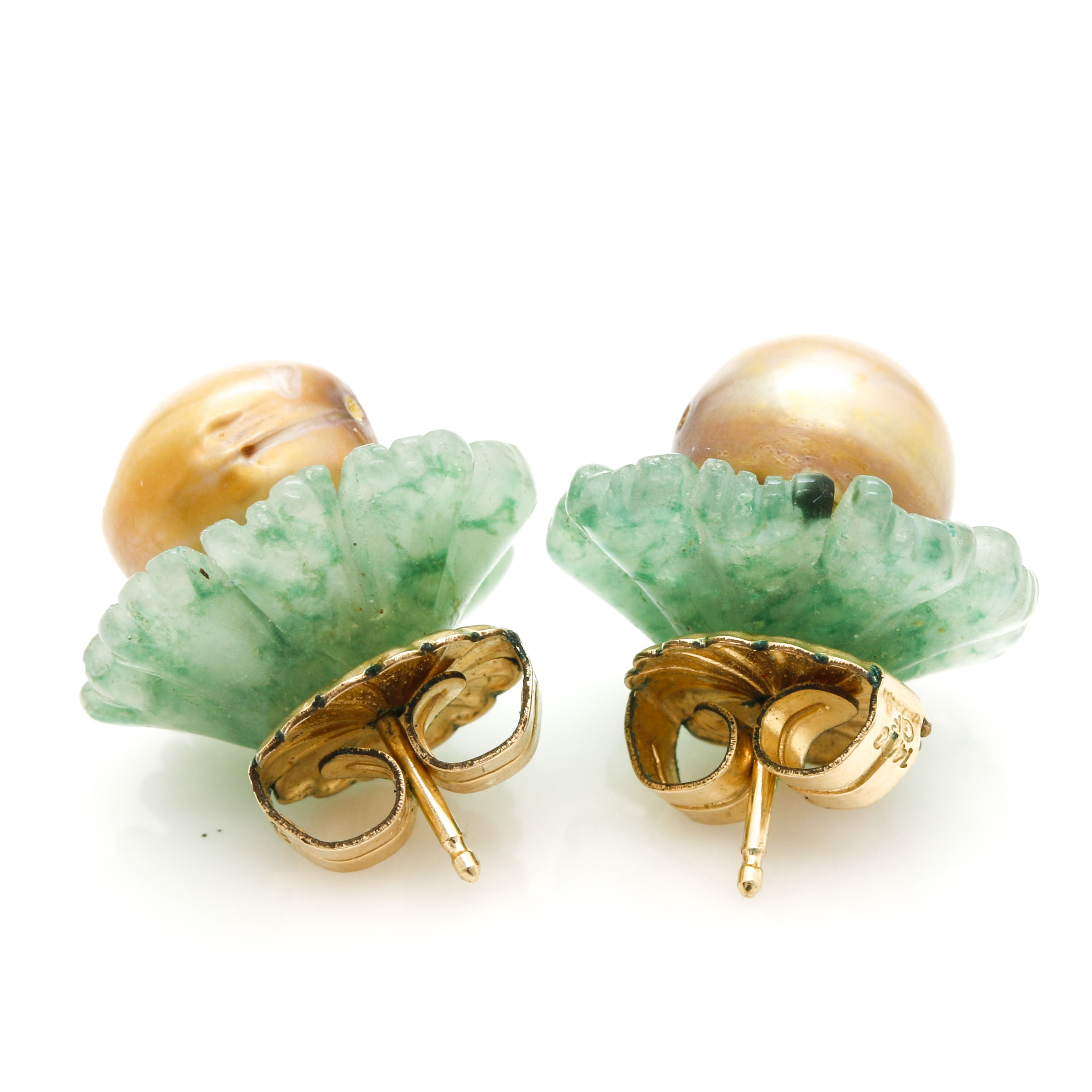 Cultured Pearl Stud Earrings with Aventurine Jackets