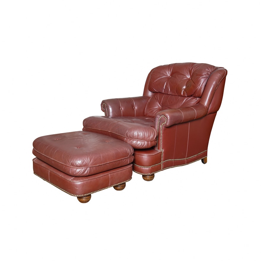 Vintage Leather Club Chair With Ottoman