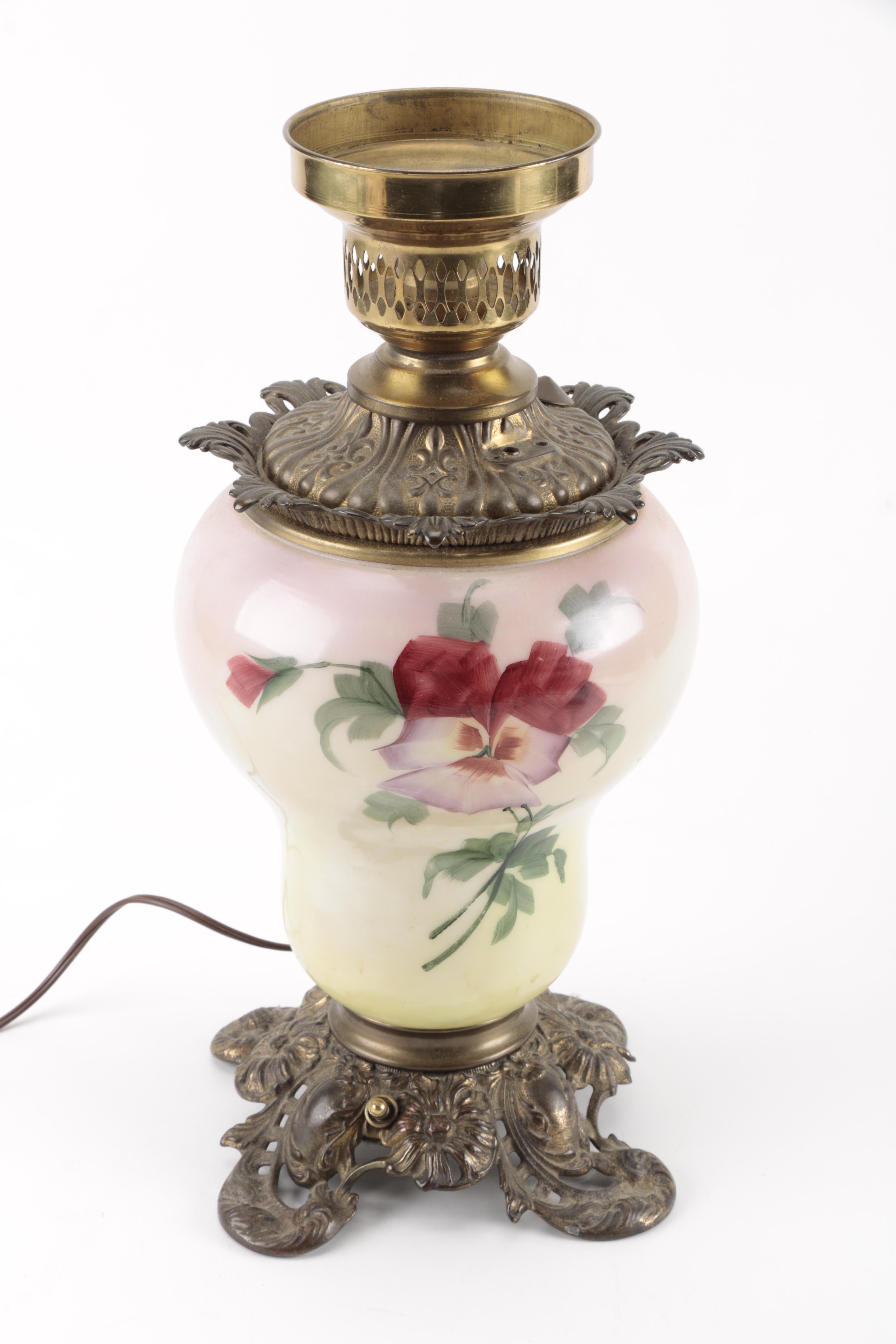 Victorian Style Glass and Brass Table Lamp