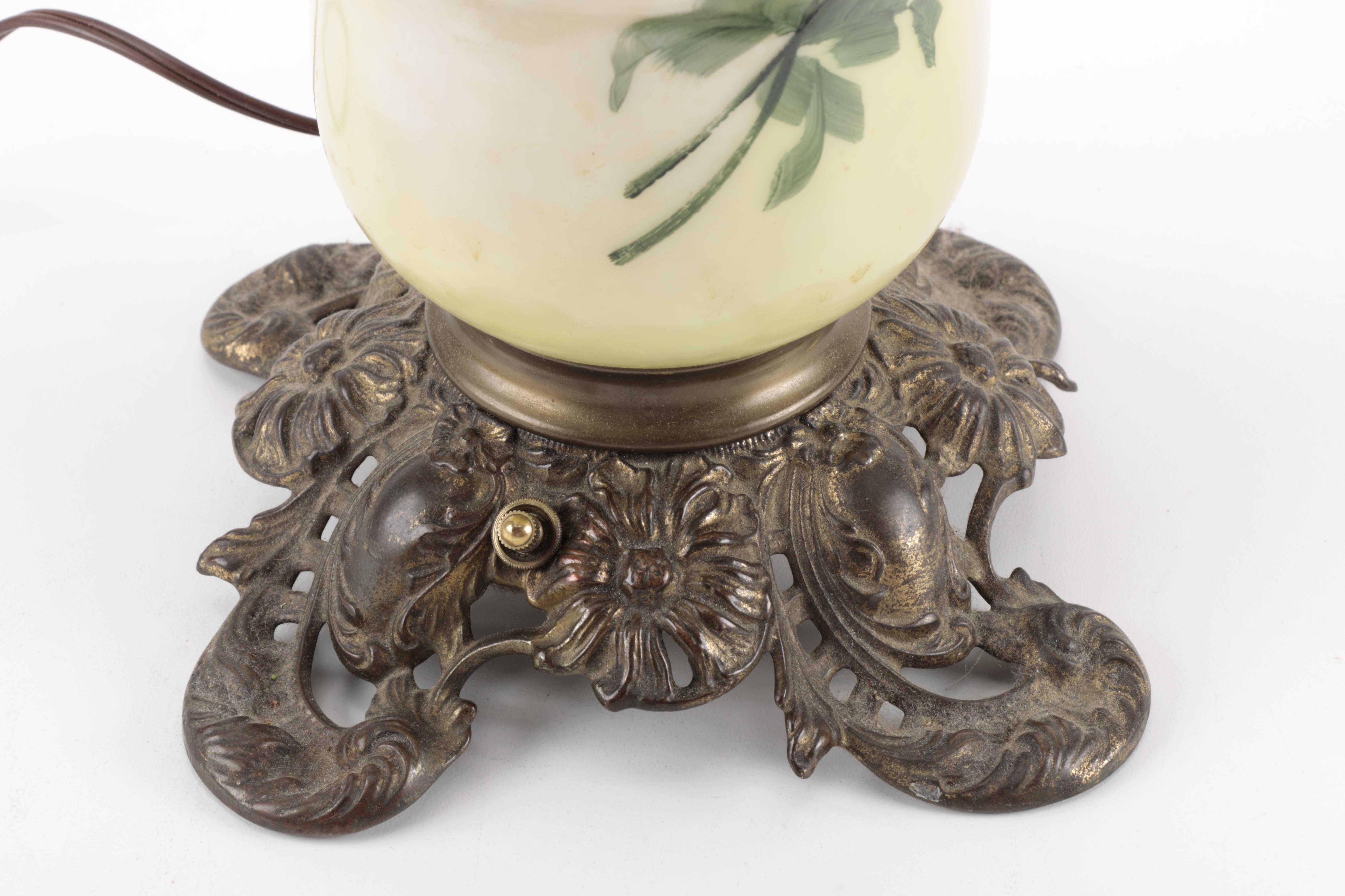 Victorian Style Glass and Brass Table Lamp