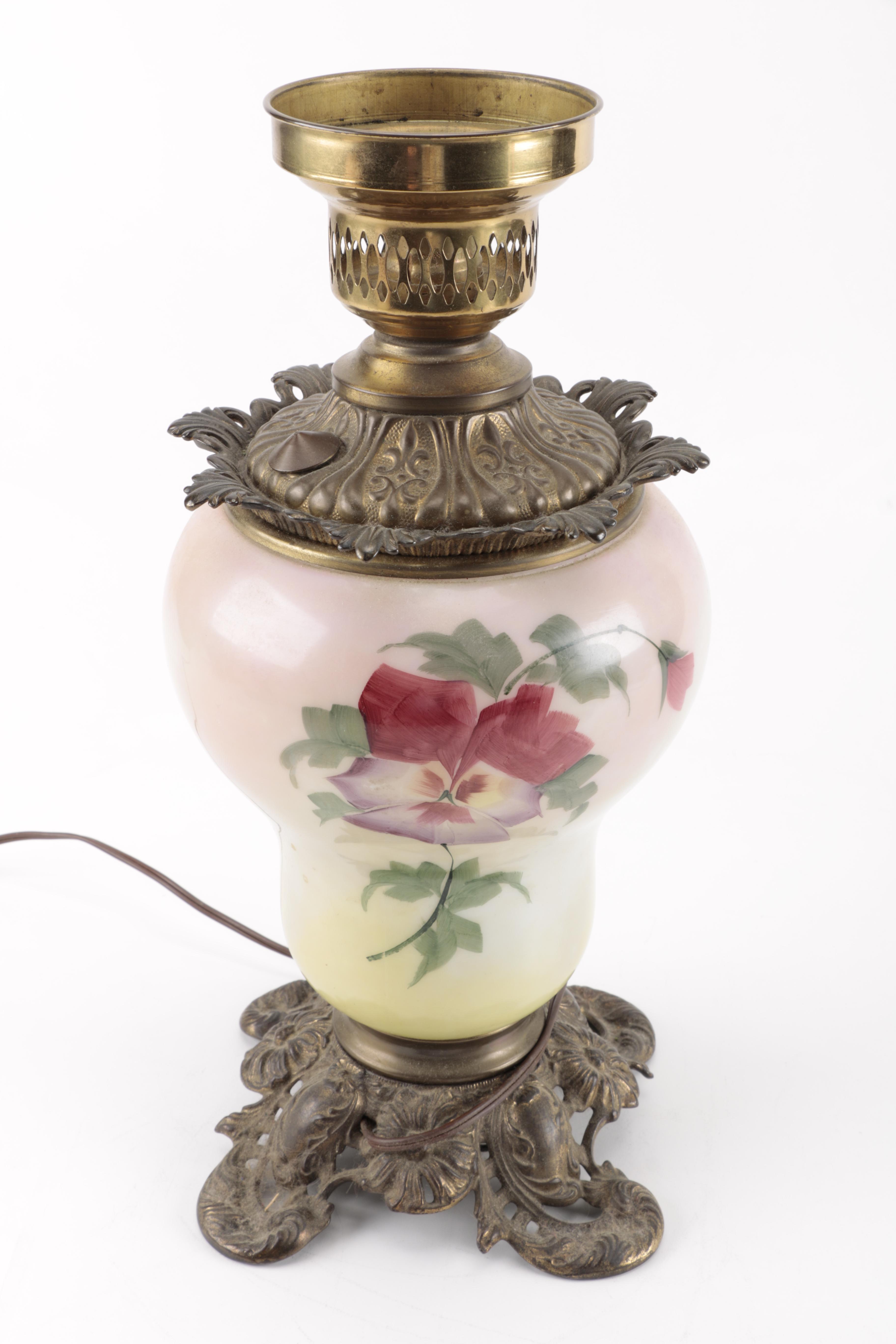 Victorian Style Glass and Brass Table Lamp