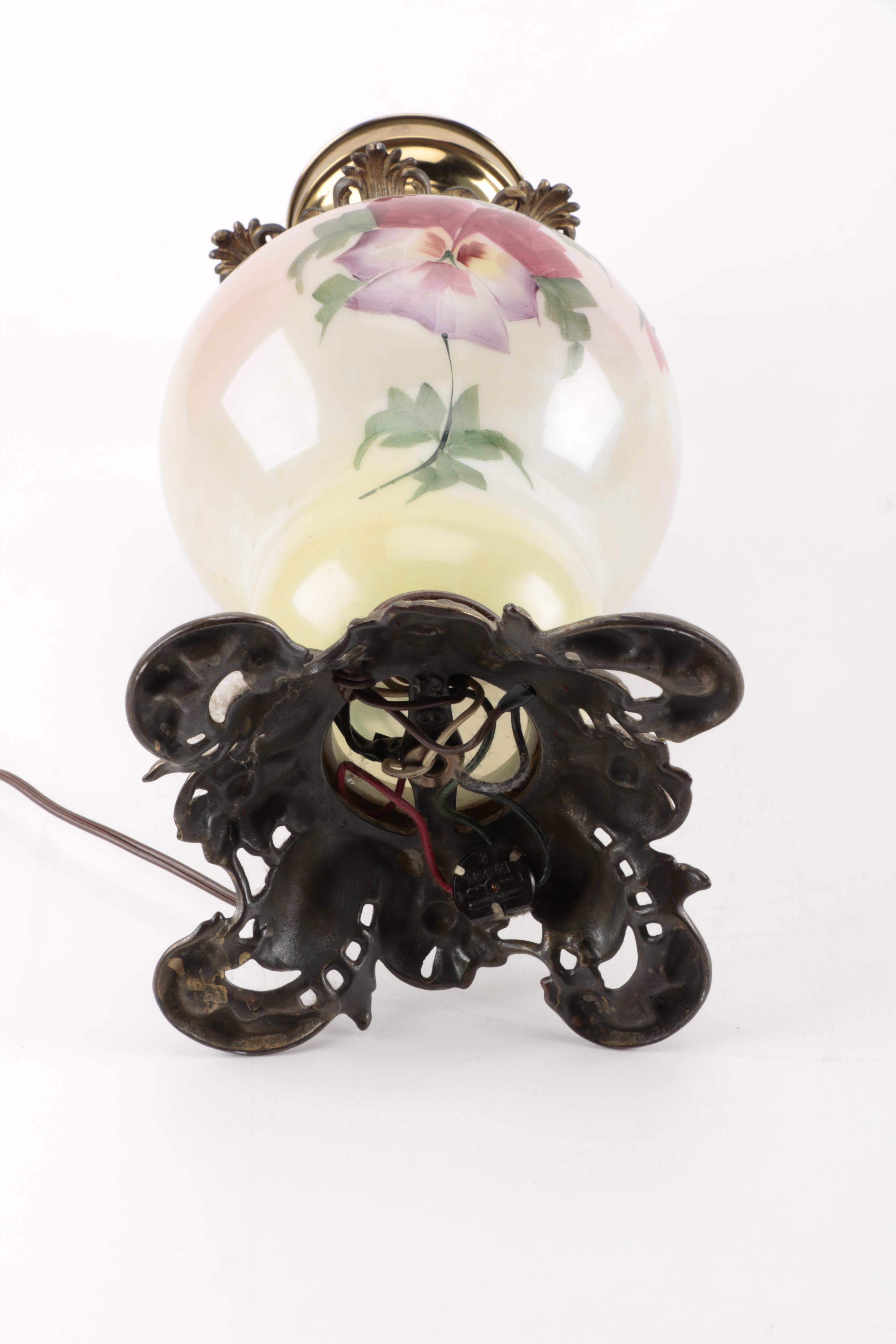 Victorian Style Glass and Brass Table Lamp