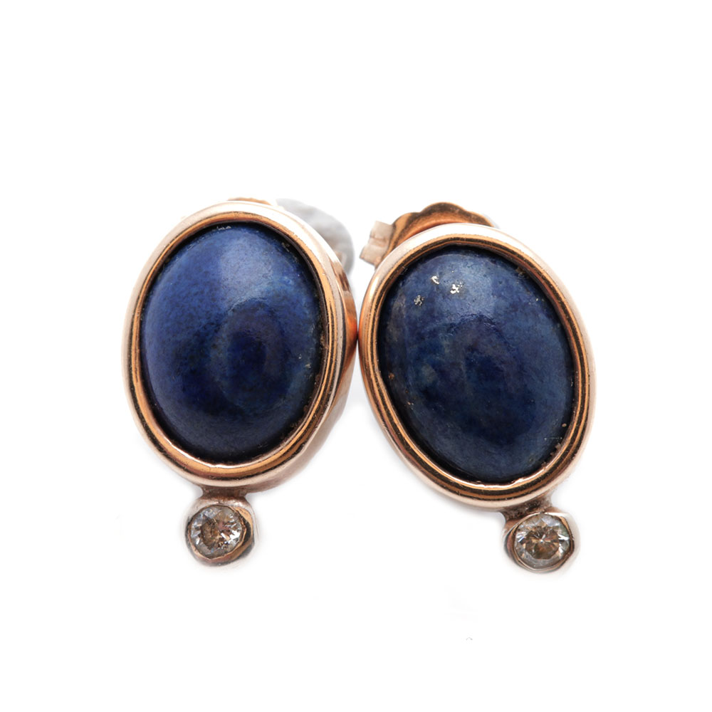 14K Yellow Gold Lapis Lazuli and Diamond Drop Earrings
