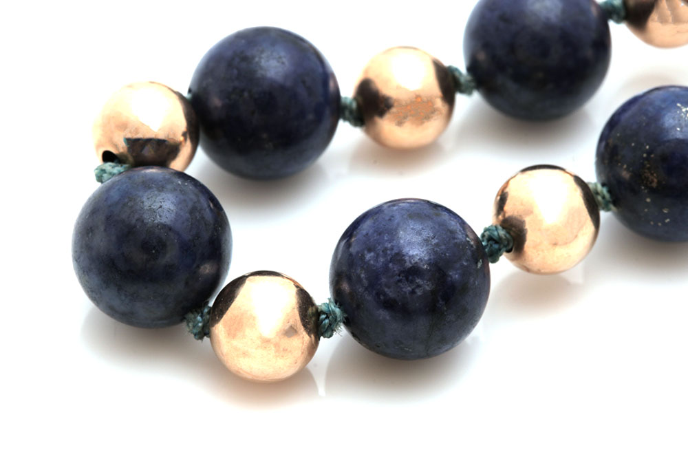 14K Yellow Gold Lapis Lazuli Beaded Necklace