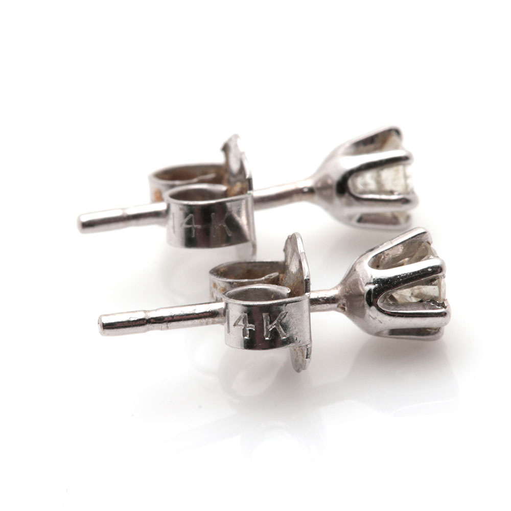 14K White Gold Diamond Stud Earrings