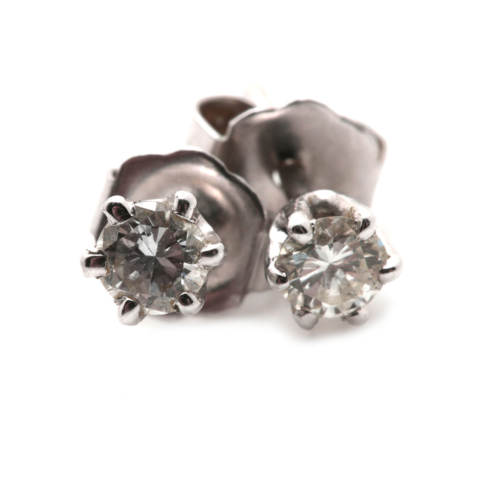 14K White Gold Diamond Stud Earrings