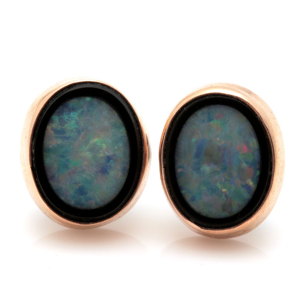 14K Yellow Gold Opal Doublet Earrings