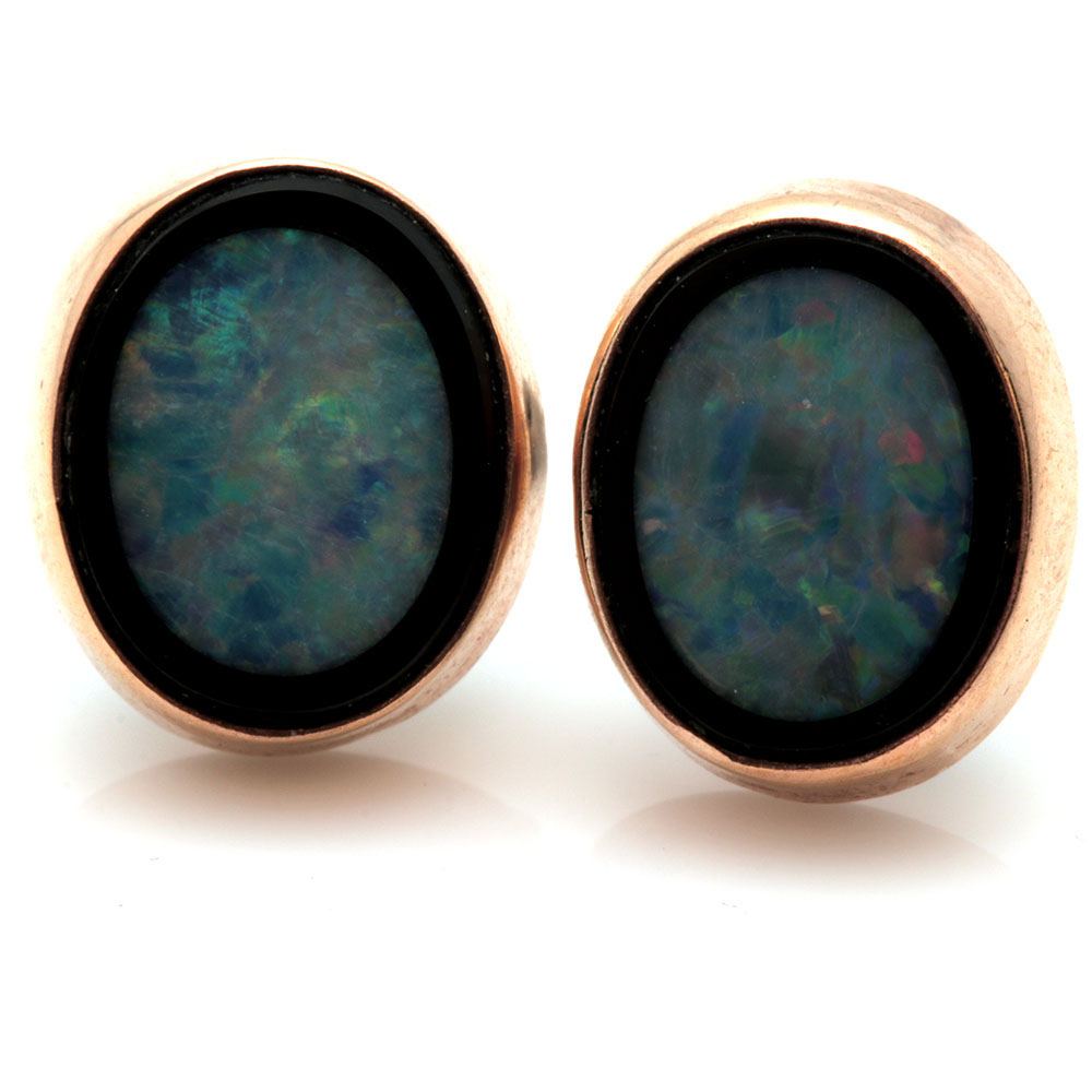14K Yellow Gold Opal Doublet Earrings