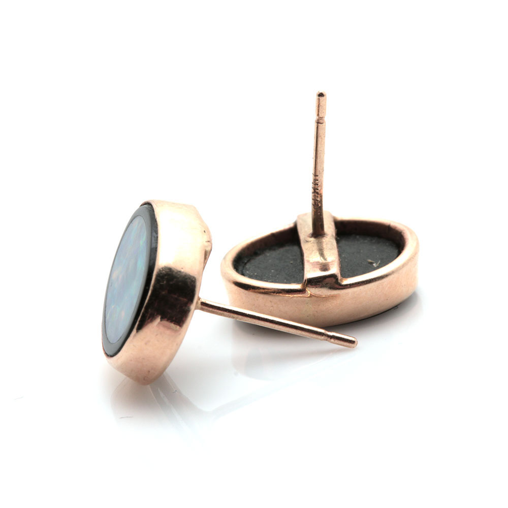 14K Yellow Gold Opal Doublet Earrings