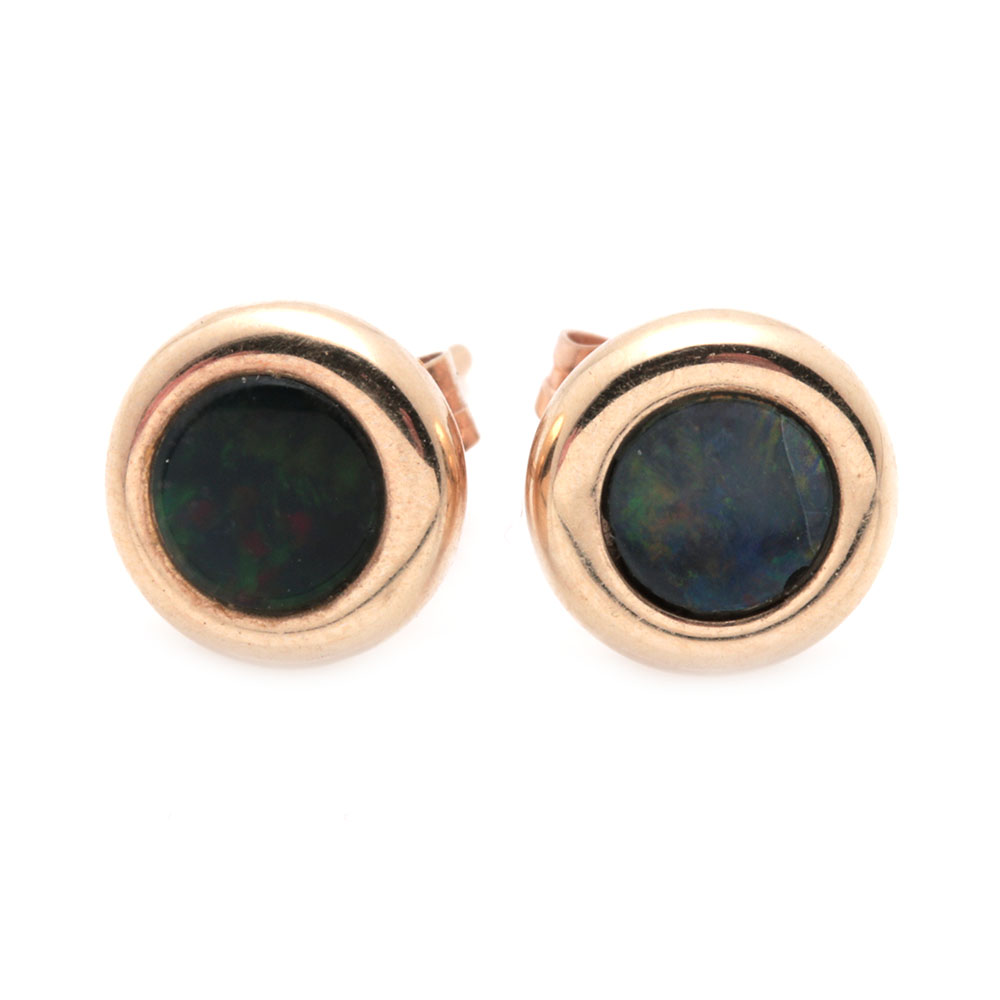 14K Yellow Gold Opal Stud Earrings