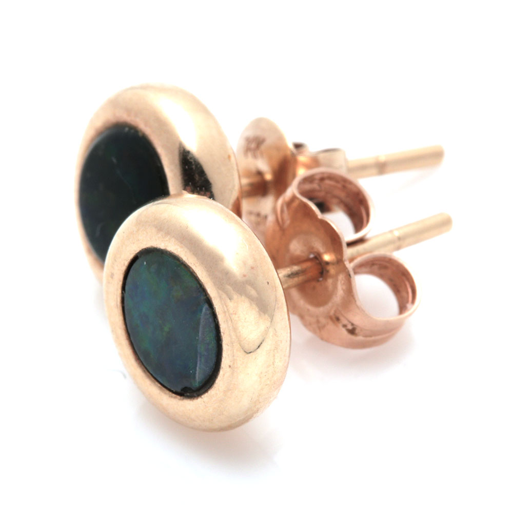 14K Yellow Gold Opal Stud Earrings