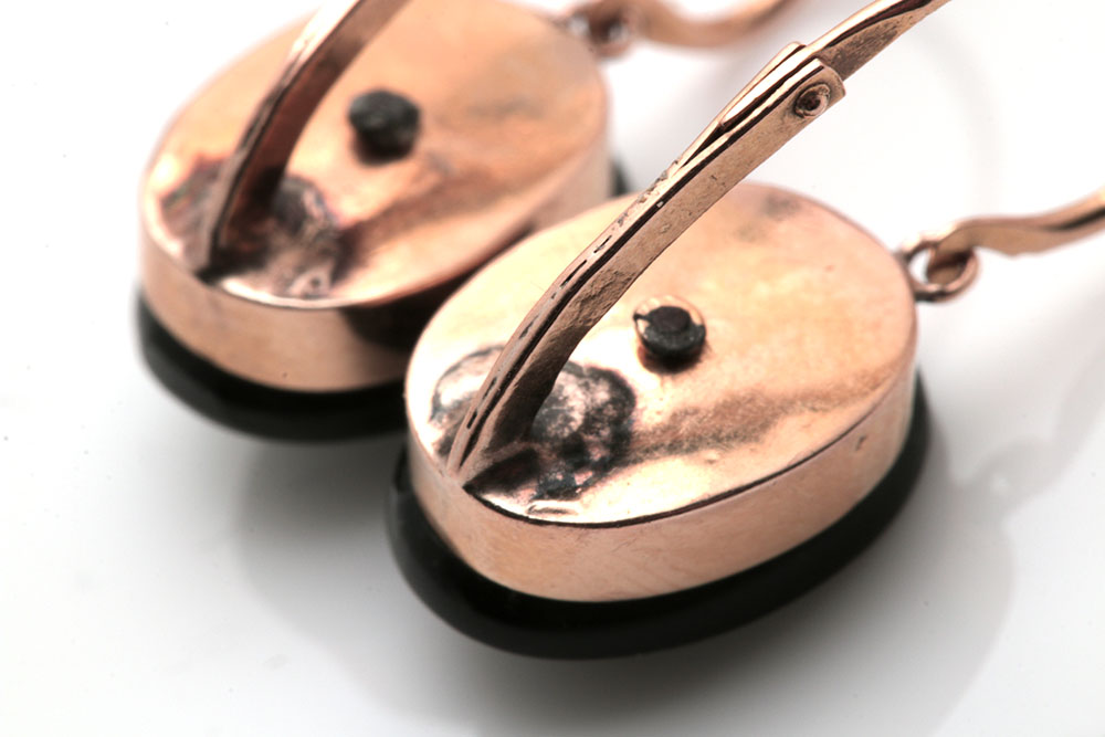 18K Yellow Gold Black Onyx and Seed Pearl Earrings