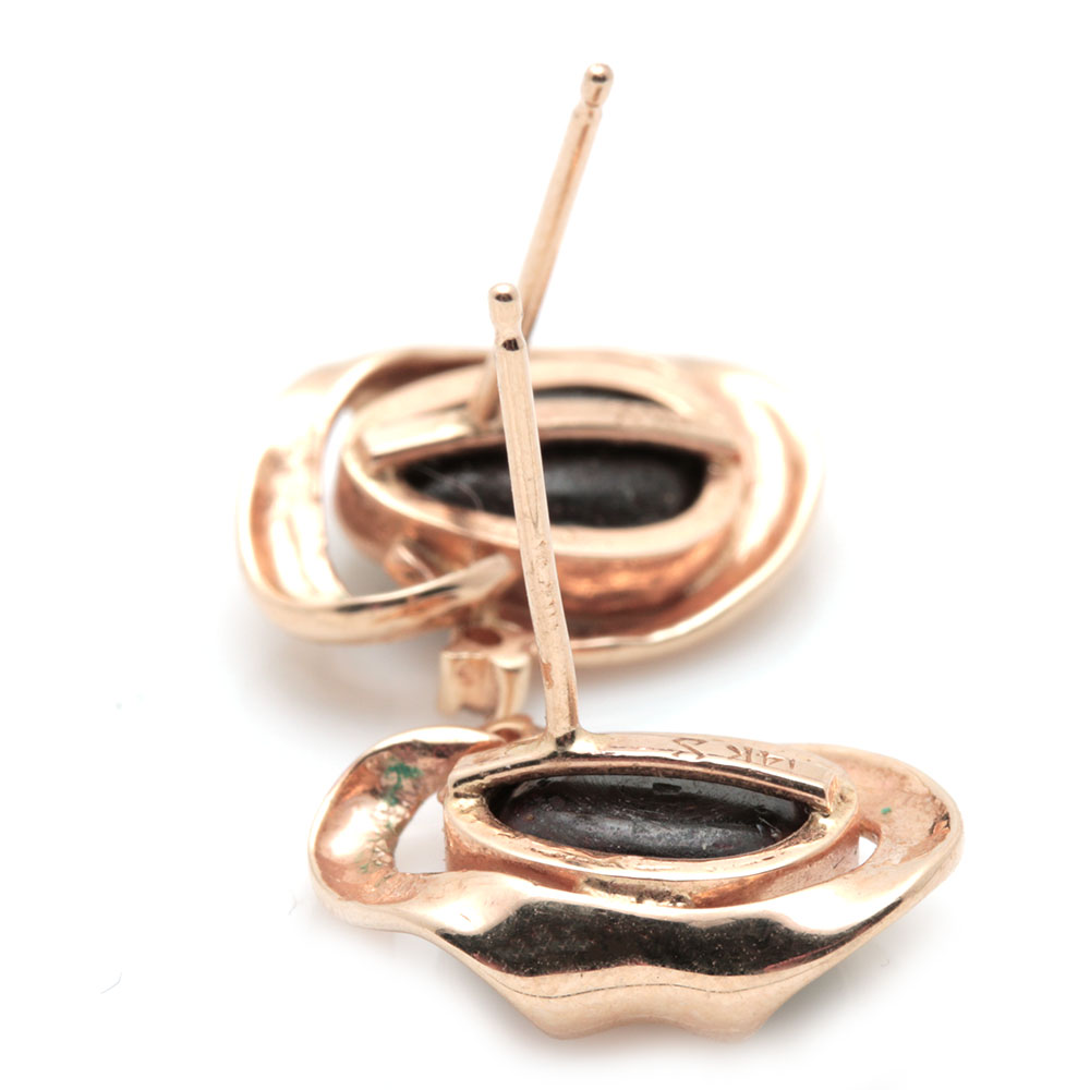 14K Yellow Gold Opal Doublet and Diamond Earrings