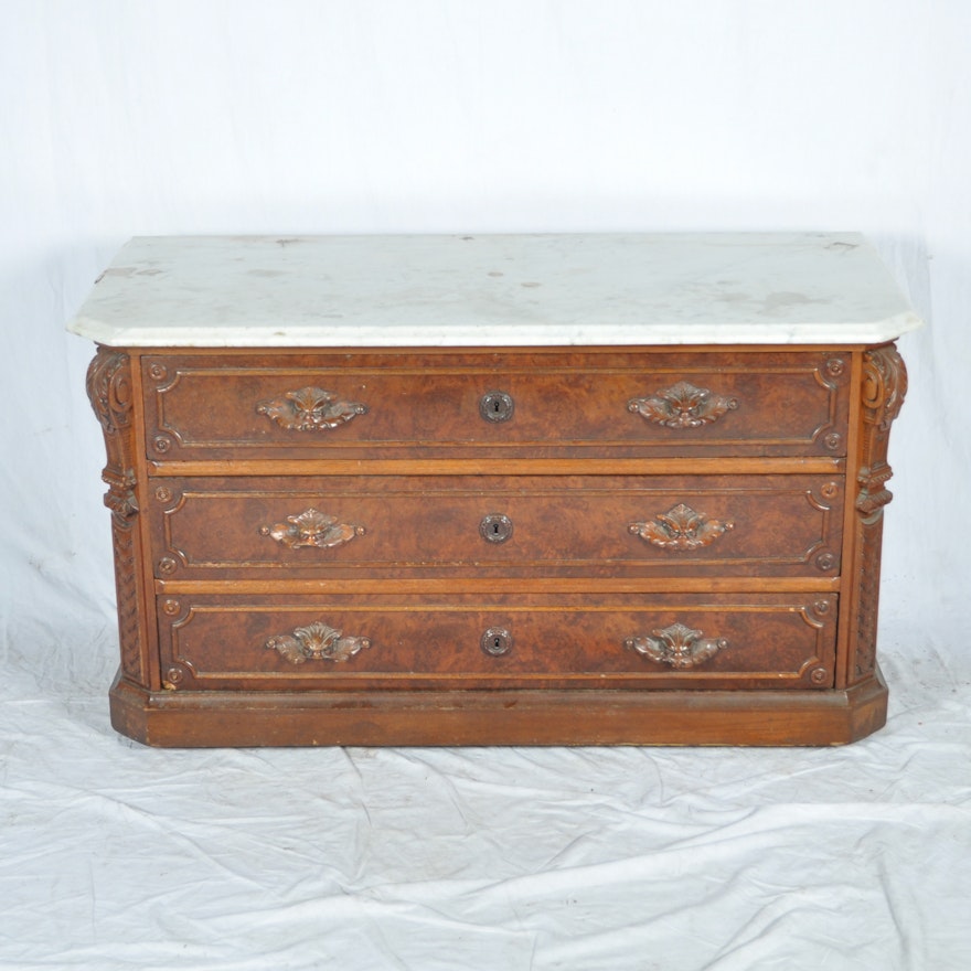 Mid 19th Century Victorian Rococo Revival Dresser With Marble Top