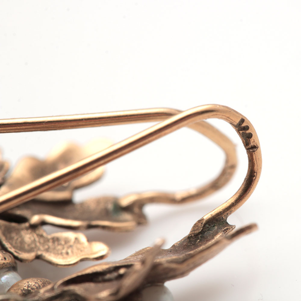 14K Yellow Gold Cultured Pearl Leaf Earrings