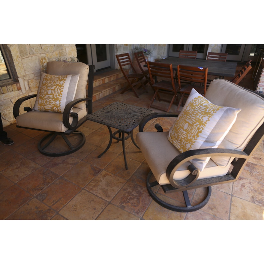 Patio Chairs  with Throw Pillows and Side Table