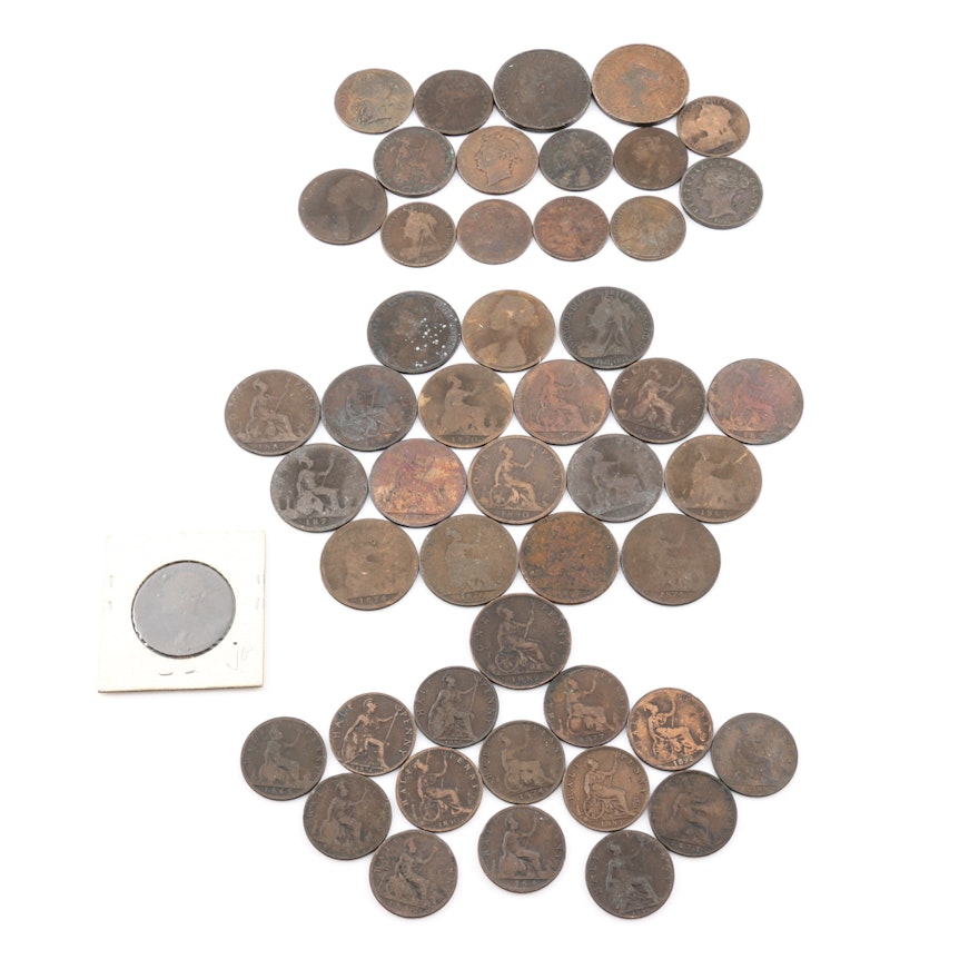 Large Group of over 50 Different Early British Coins Including a 1717 British Half Penny