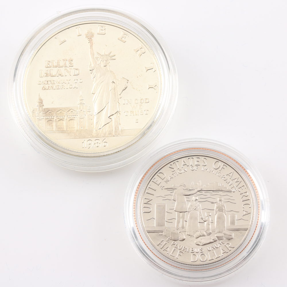 Set of Two Commemorative 1986 Statue of Liberty/Ellis Island Proof Coins