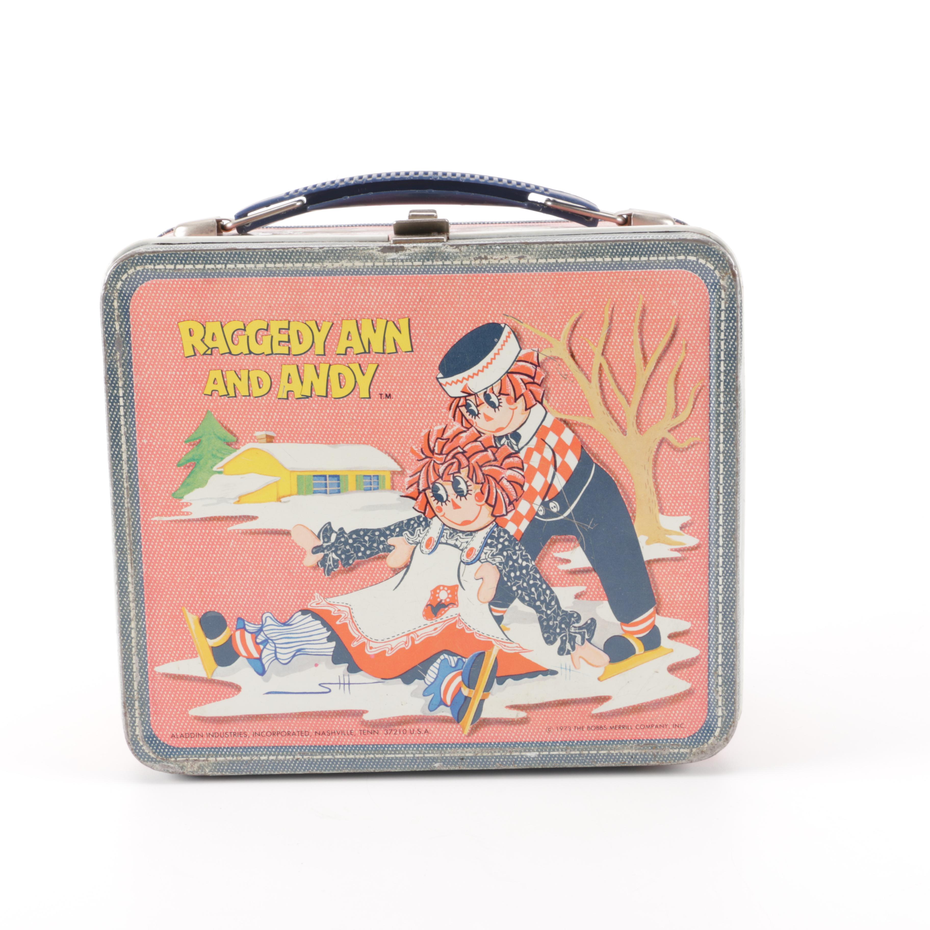 1973 Aladdin Raggedy Ann and Andy Metal Lunchbox With Thermoses