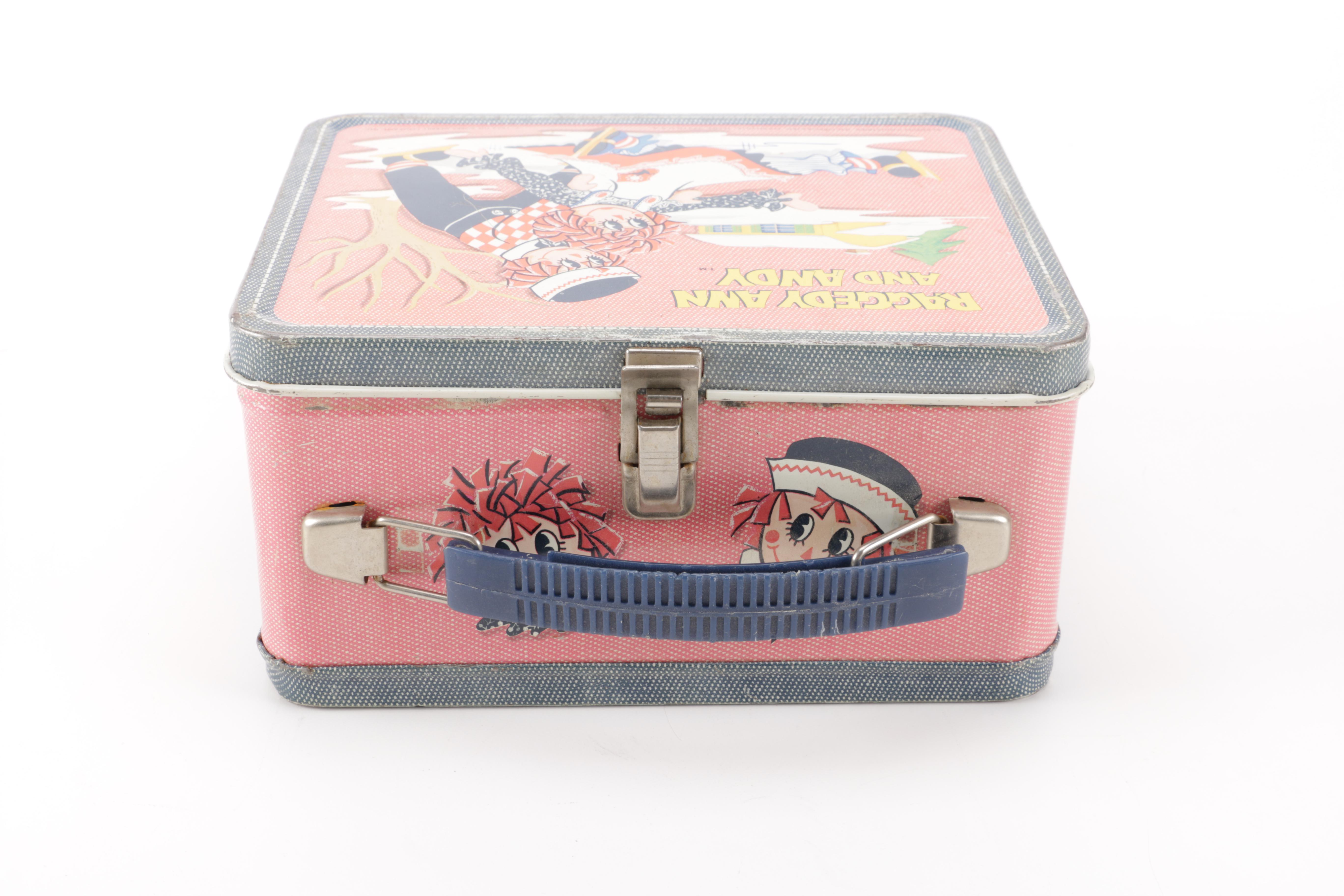 1973 Aladdin Raggedy Ann and Andy Metal Lunchbox With Thermoses