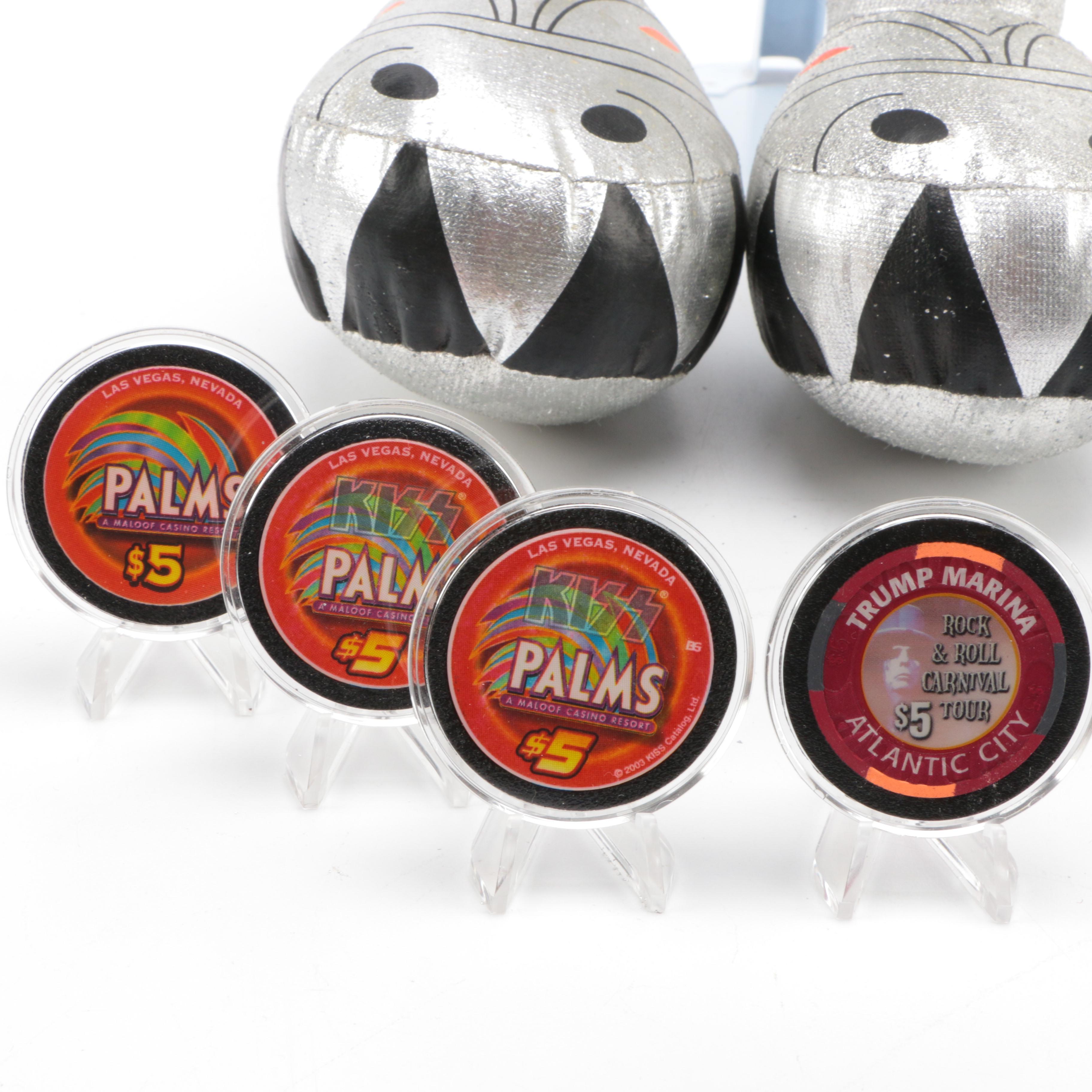 Plush Gene Simmons Kiss Doll and Rock n' Roll Themed Poker Chips