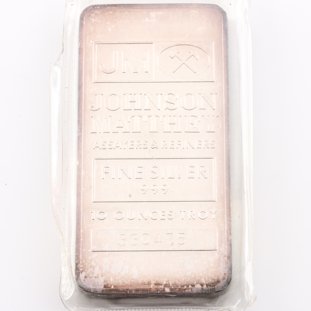Ten Troy Ounce Johnson Matthey Silver Bar