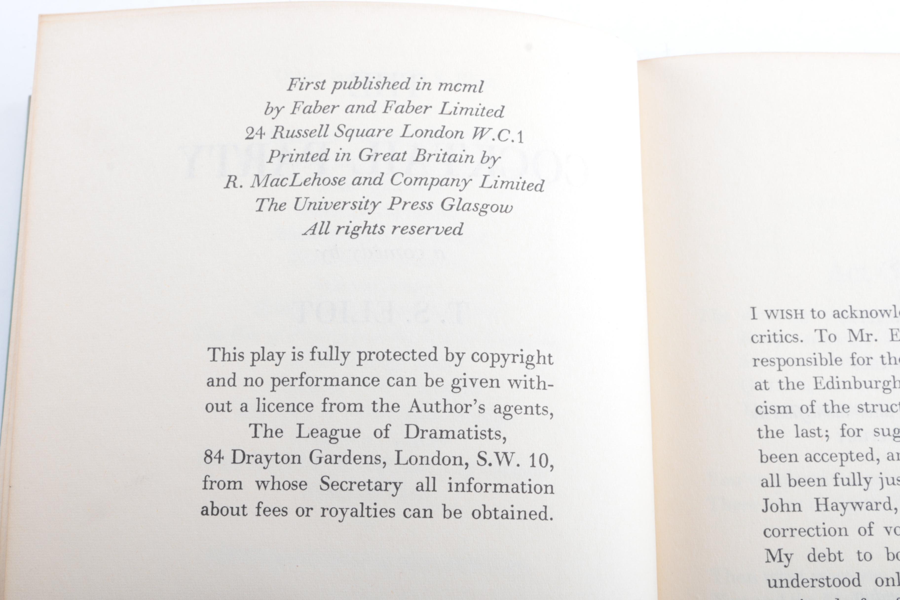 1950 First Edition "The Cocktail Party" by T. S. Eliot