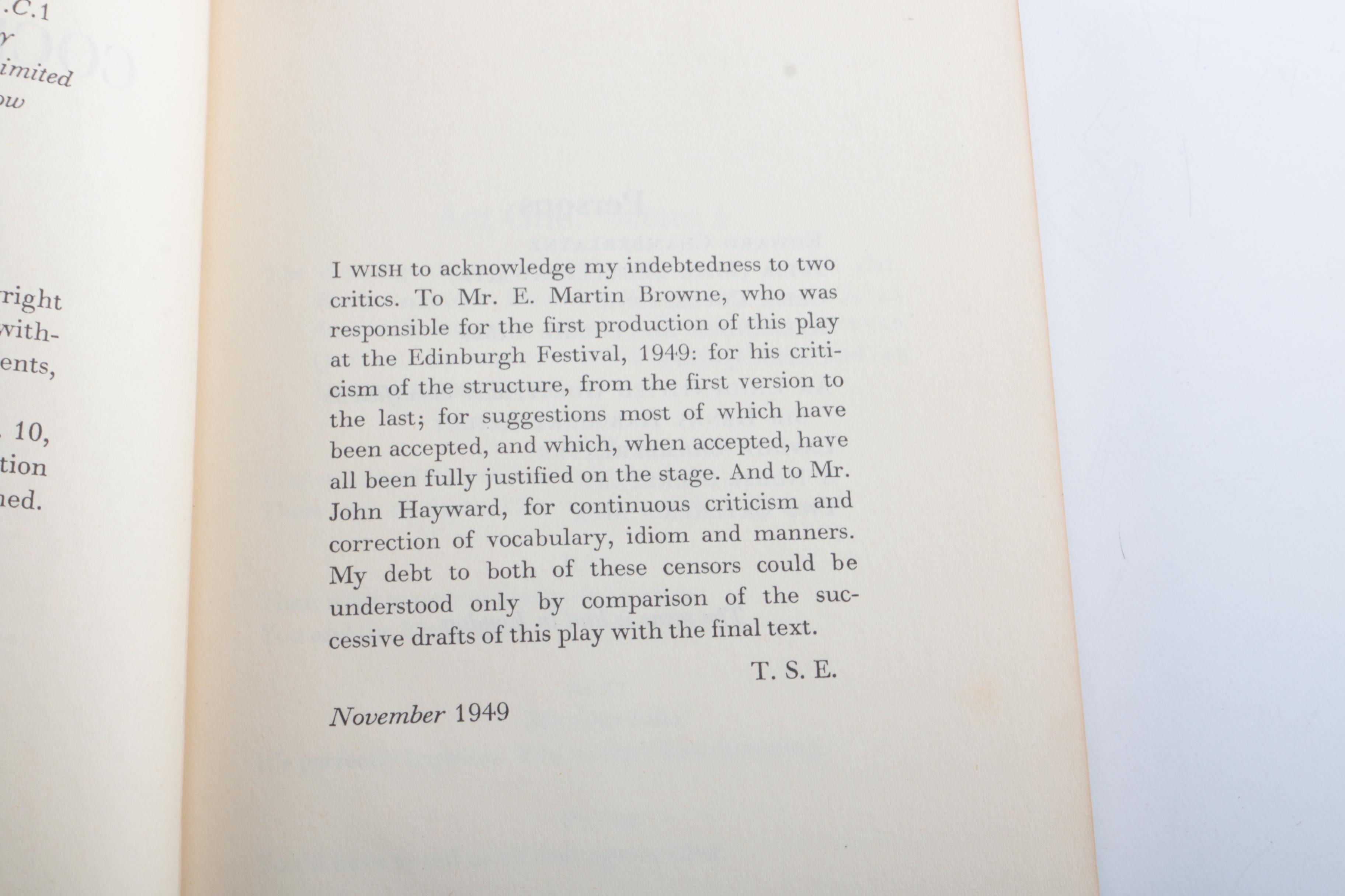 1950 First Edition "The Cocktail Party" by T. S. Eliot