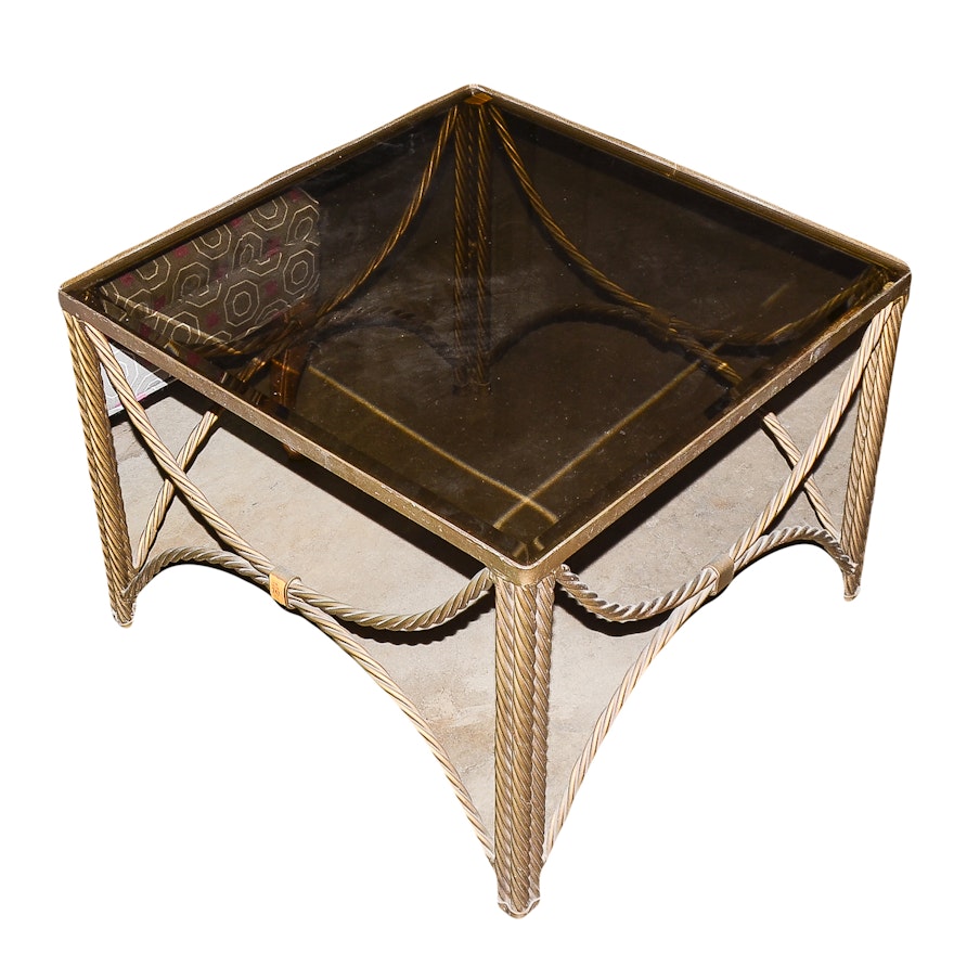 Hollywood Regency Style Glass Top and Twisted Metal End Table