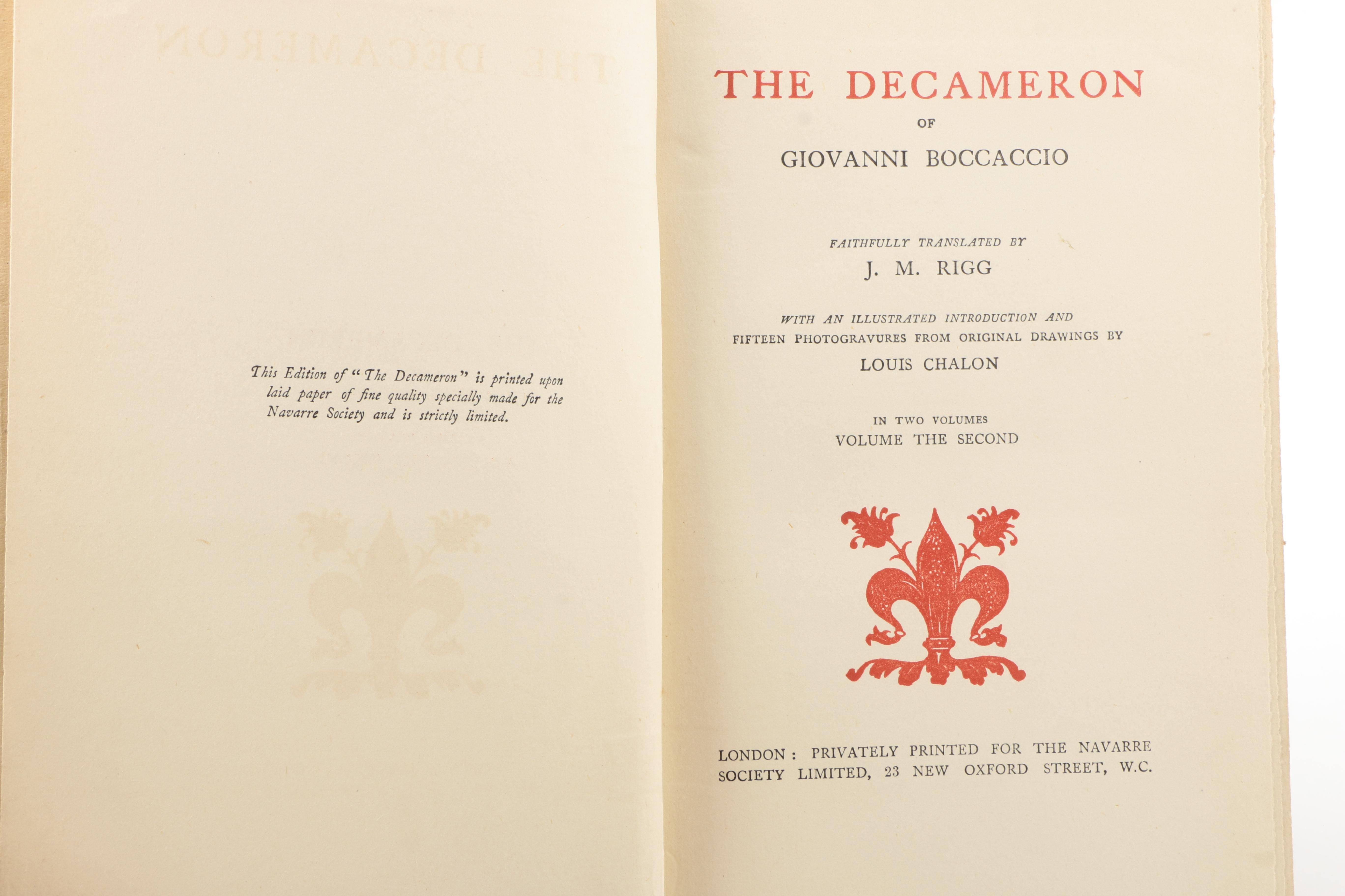 1921 Limited Edition Two Volumes "The Decameron of Giovanni Boccaccio" by J. M. Rigg