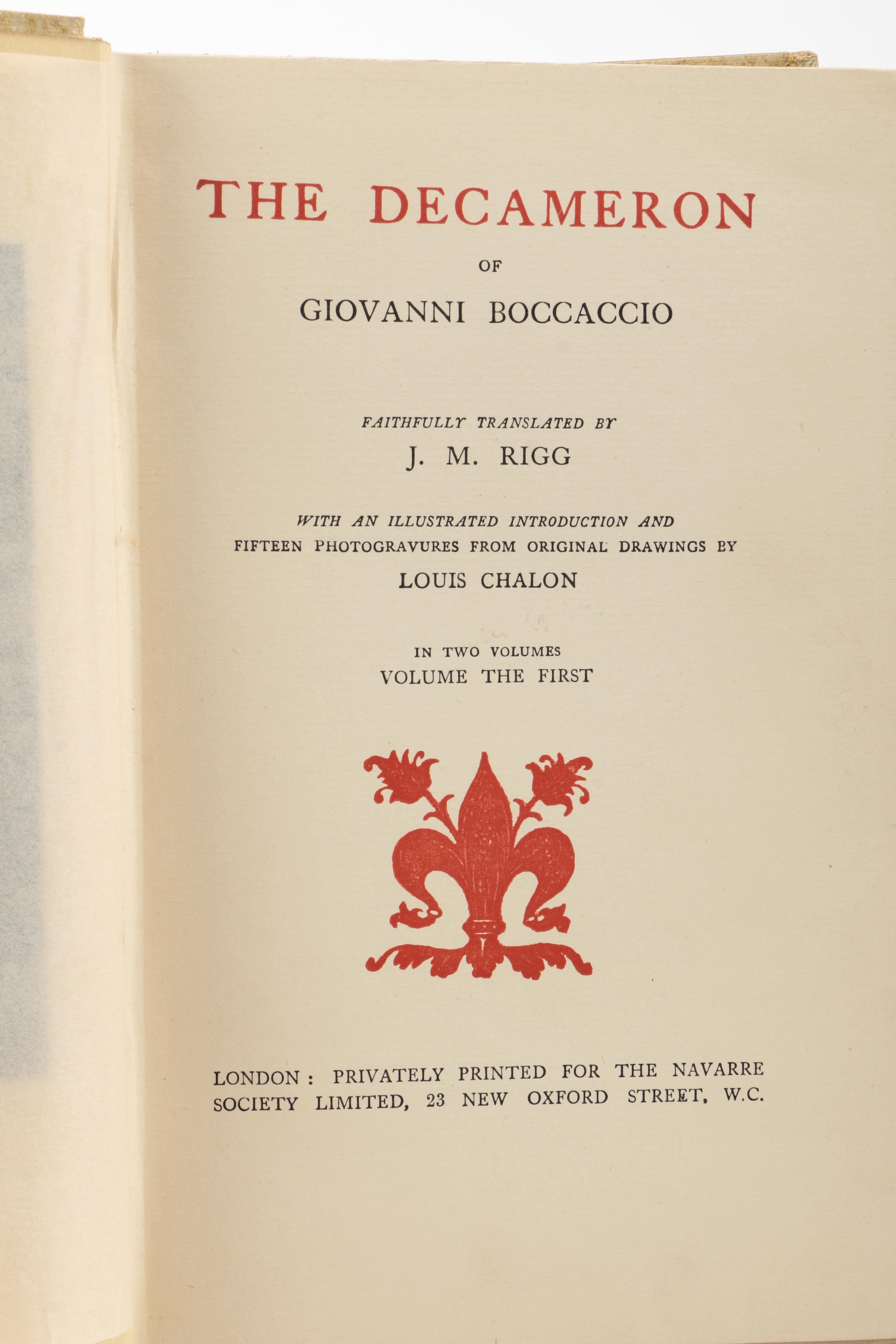 1921 Limited Edition Two Volumes "The Decameron of Giovanni Boccaccio" by J. M. Rigg