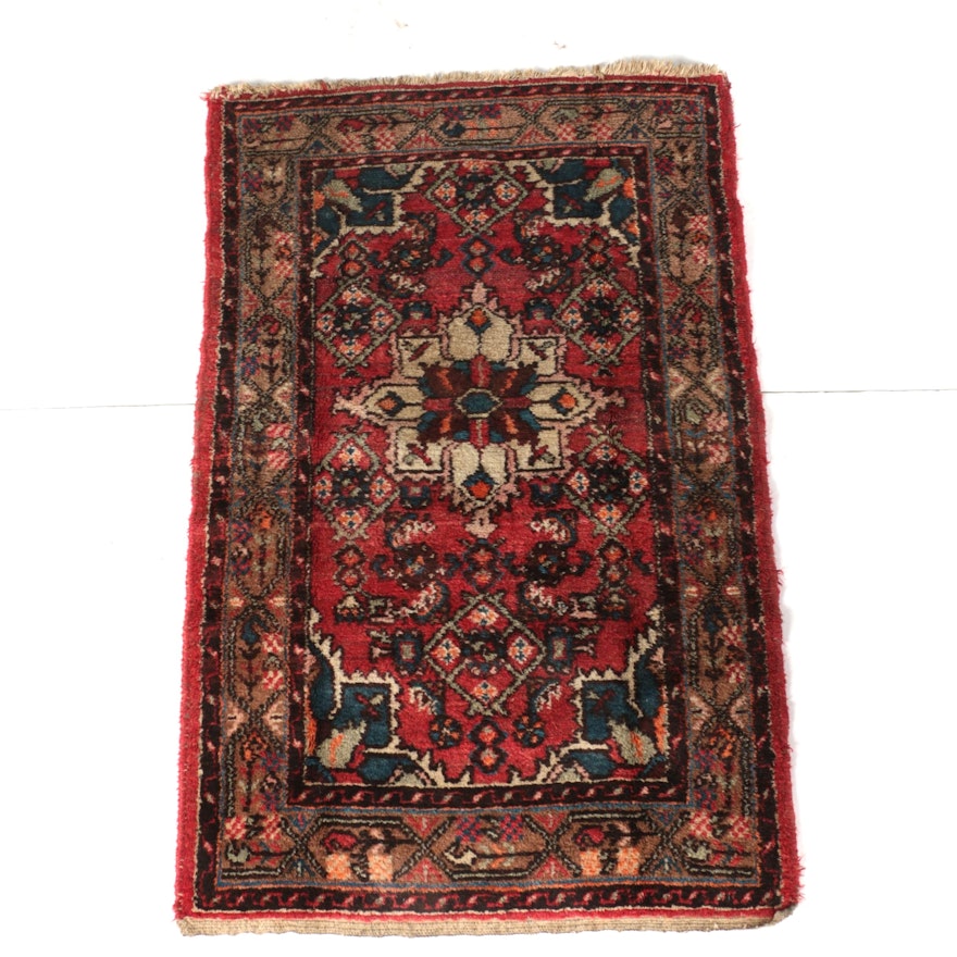 Semi-Antique Hand-Knotted Persian Hamadan Accent Rug