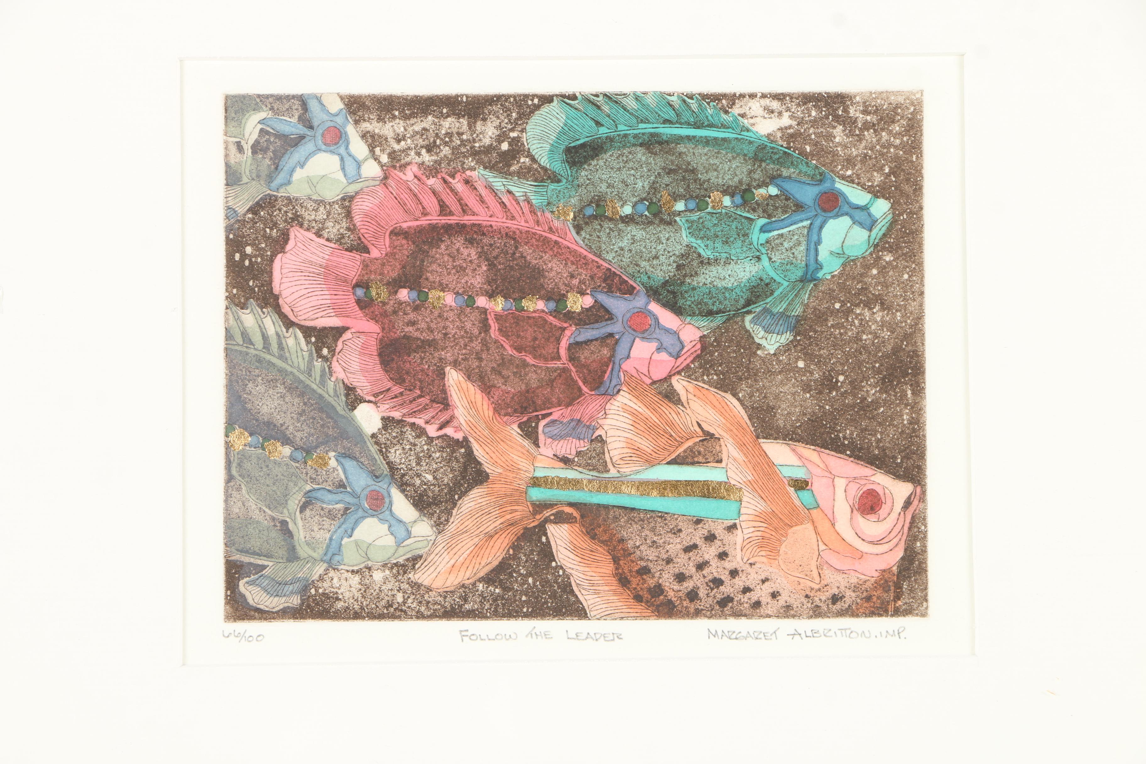 Margaret Albritton Embellished Limited Edition Aquatint Etching "Follow The Leader"