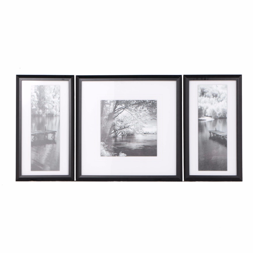 Offset Lithograph Triptych of Photographs of a Lake