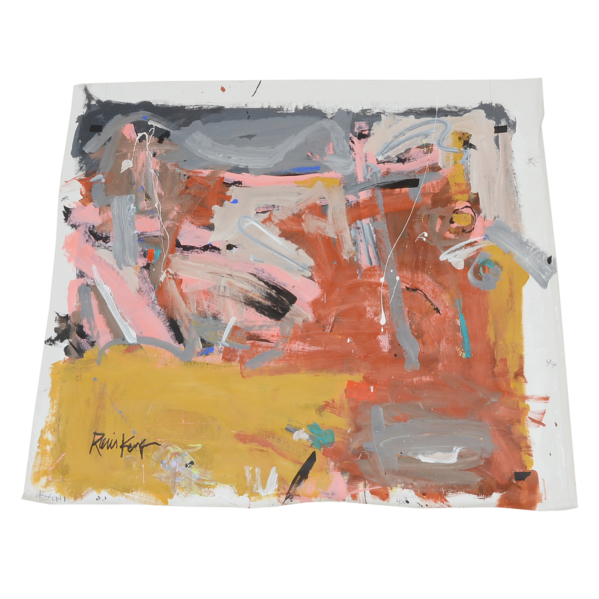 Robbie Kemper Original Abstract Acrylic Painting on Non-Stretched Canvas "Orange Lav Base"