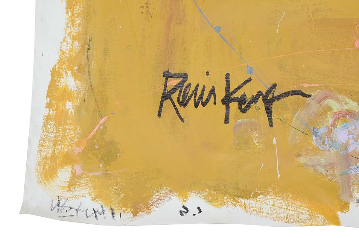 Robbie Kemper Original Abstract Acrylic Painting on Non-Stretched Canvas "Orange Lav Base"