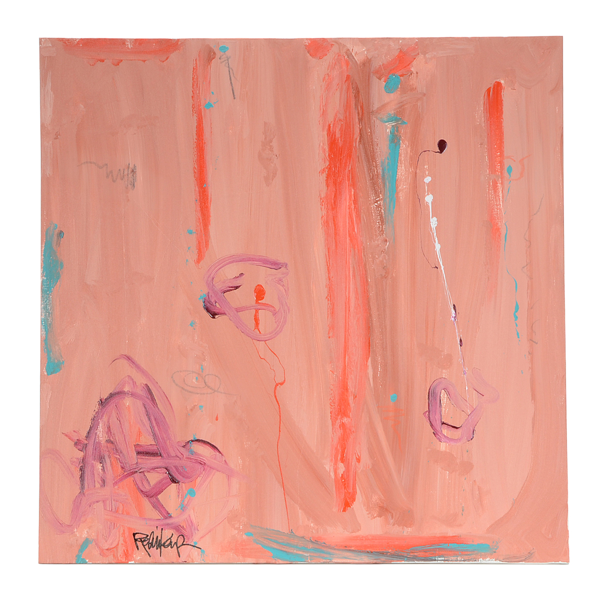 Robbie Kemper Original Abstract Acrylic Painting on Canvas "Peachy Color Doodles"
