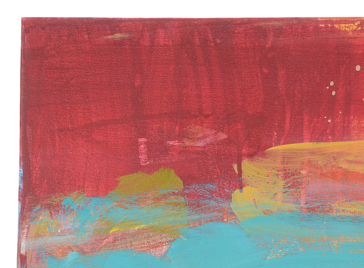 Robbie Kemper Original Abstract Acrylic Painting on Canvas "Red Band Turquoise Shape"