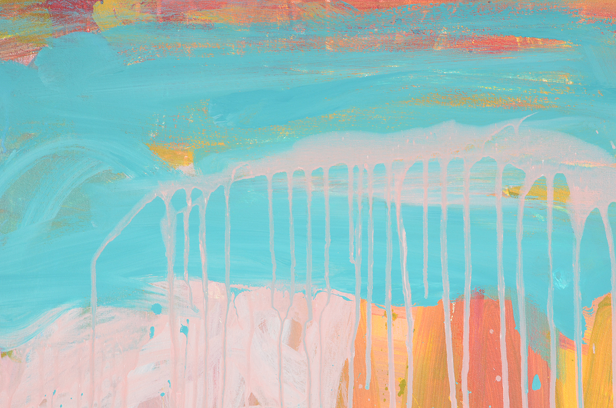 Robbie Kemper Original Abstract Acrylic Painting on Canvas "Red Band Turquoise Shape"