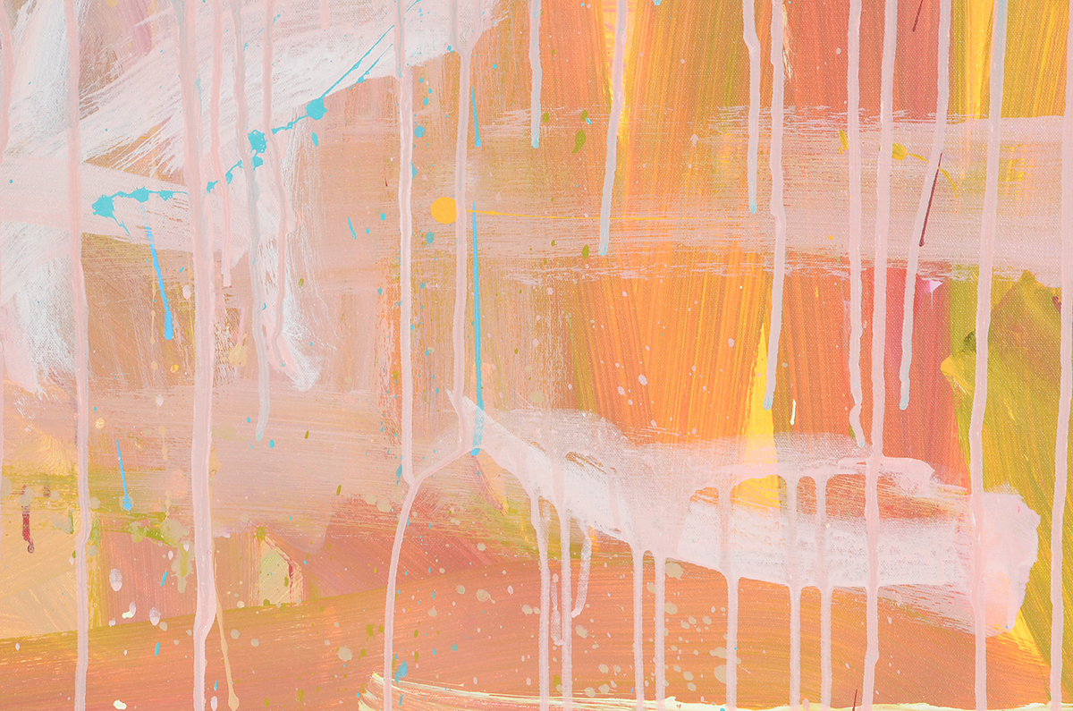 Robbie Kemper Original Abstract Acrylic Painting on Canvas "Red Band Turquoise Shape"