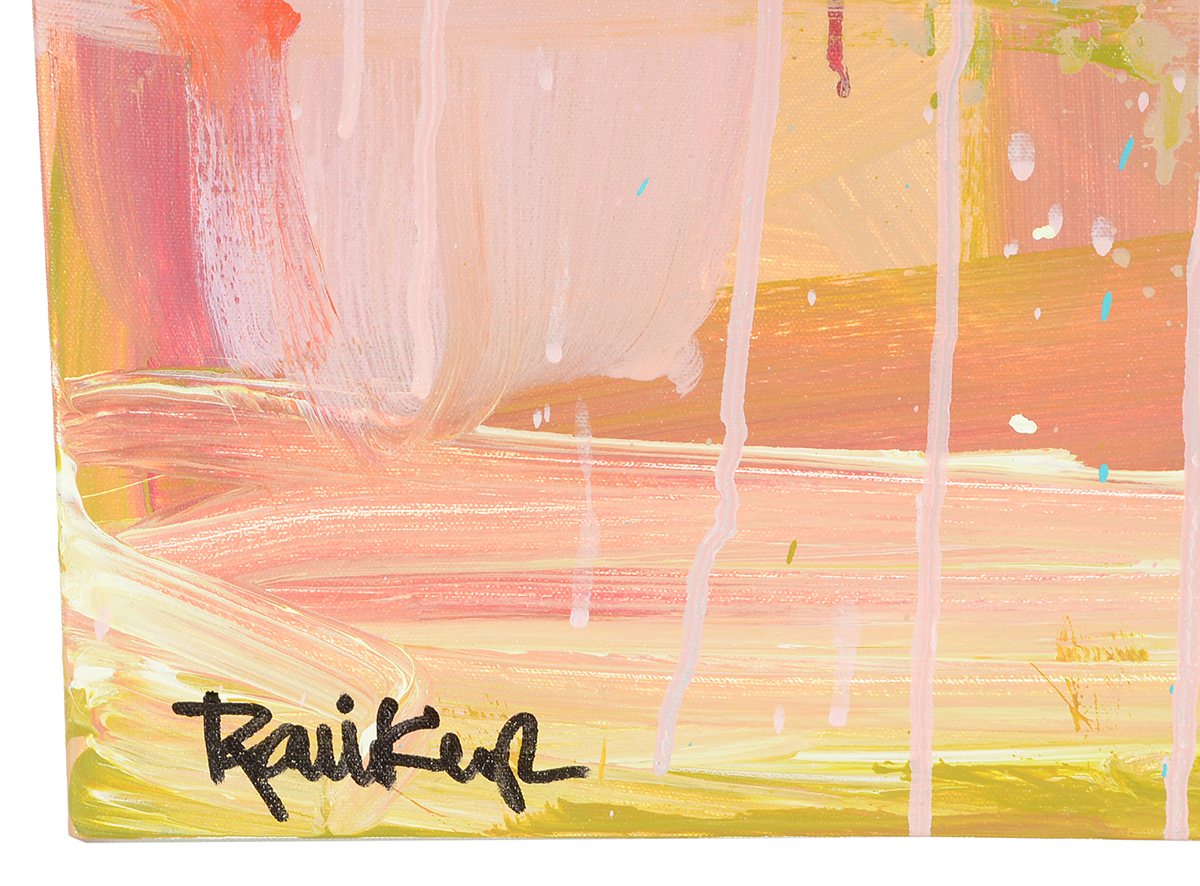 Robbie Kemper Original Abstract Acrylic Painting on Canvas "Red Band Turquoise Shape"