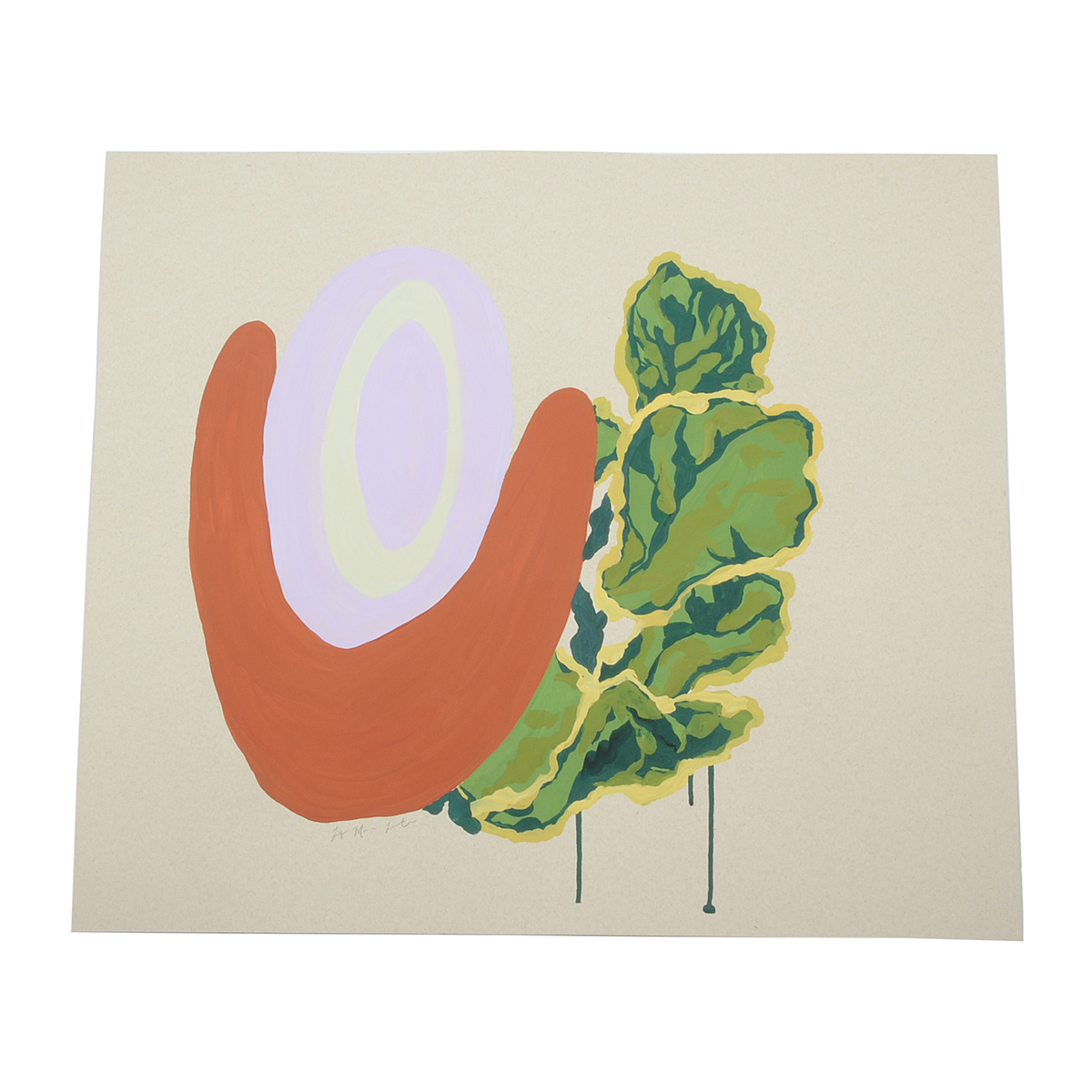 Lyric Morris-Latchaw Original Signed Foliate Gouache Study on Gray Paper