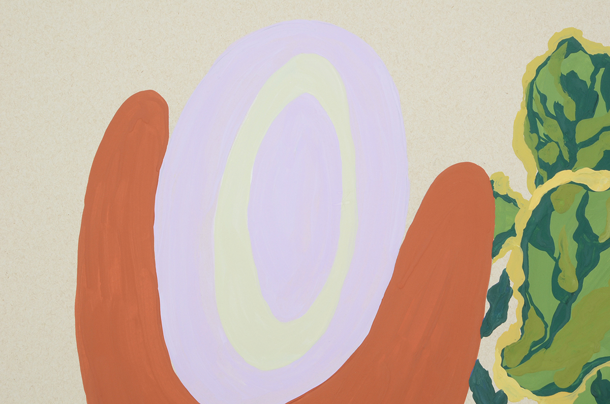 Lyric Morris-Latchaw Original Signed Foliate Gouache Study on Gray Paper